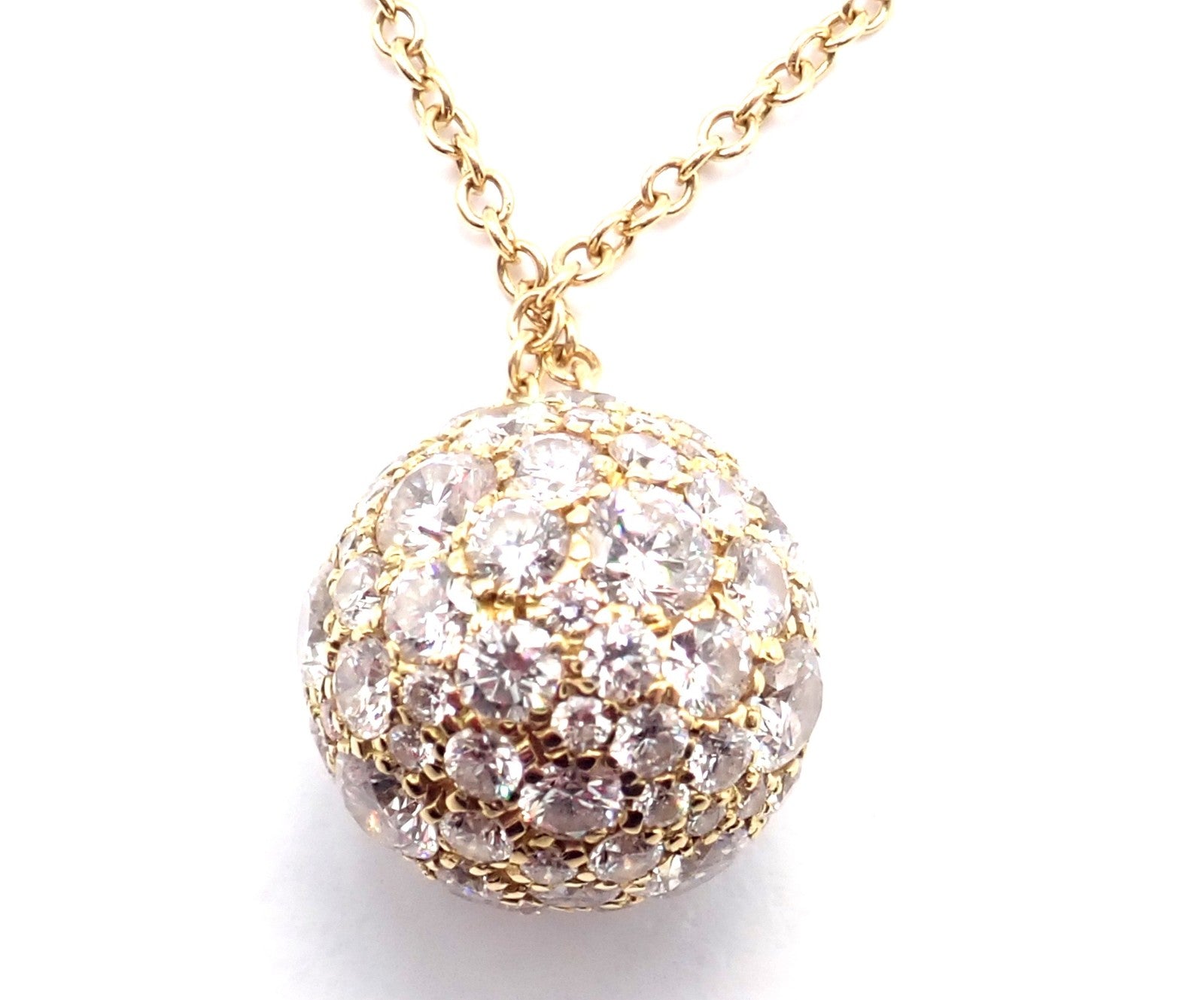 Authentic! Tiffany & Co 18k Yellow Gold Hardware Diamond Ball Pendant Necklace | Fortrove