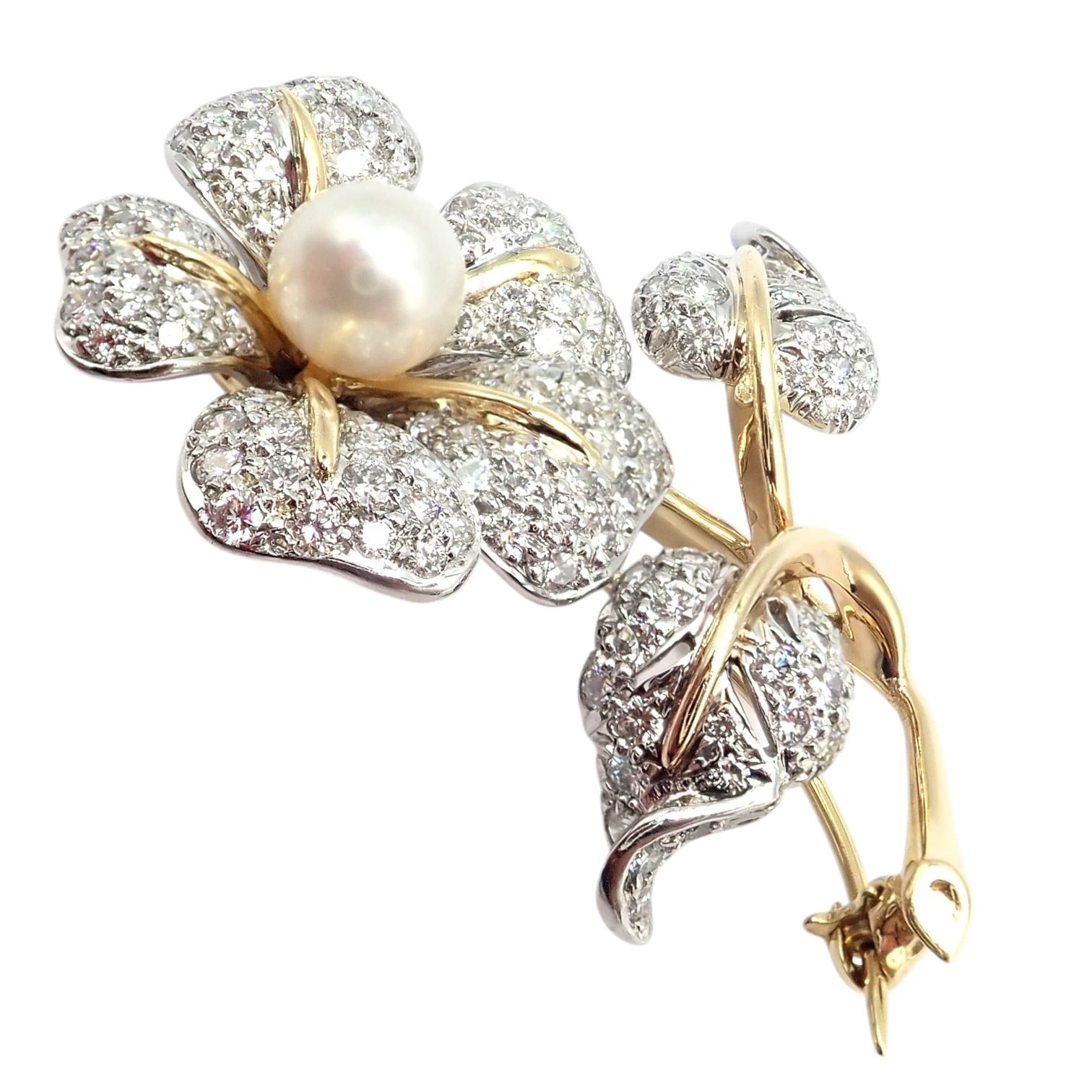 Vintage! Tiffany & Co 18k Yellow Gold Platinum Diamond Pearl Pin Brooch | Fortrove