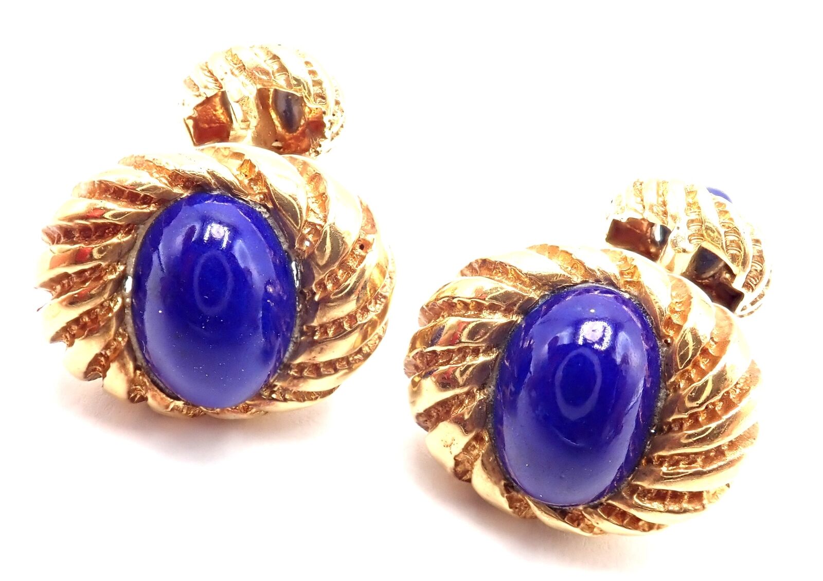 Authentic! Tiffany & Co Jean Schlumberger 18k Yellow Gold Lapis Lazuli Cufflinks | Fortrove