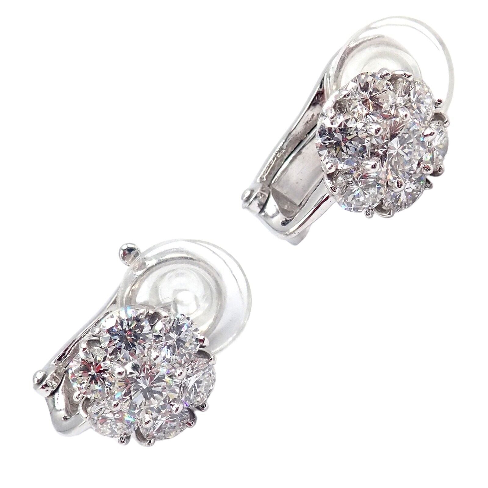 Authentic! Van Cleef & Arpels Platinum Diamond Fleurette Flower Earrings | Fortrove