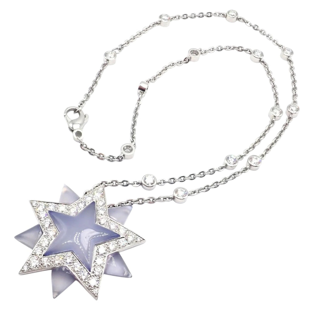 Authentic! Tiffany & Co Platinum Diamond Blue Chalcedony Star Pendant