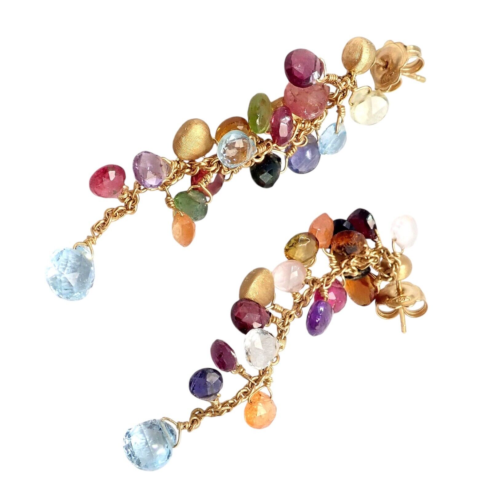 Authentic! Marco Bicego 18k Yellow Gold Paradise Multicolor Gems Earrings | Fortrove