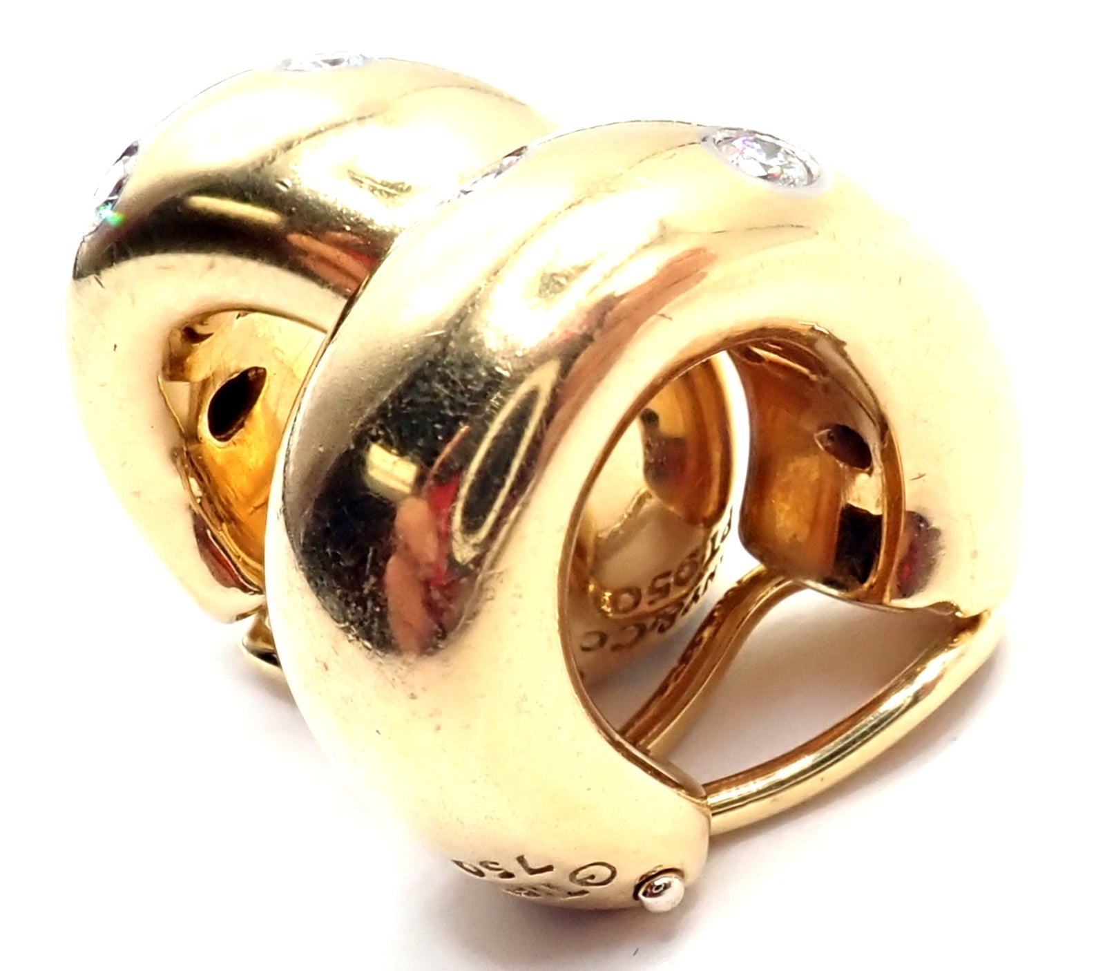 Authentic! Tiffany & Co 18k Yellow Gold Platinum Diamond Etoile Hoop Earrings | Fortrove