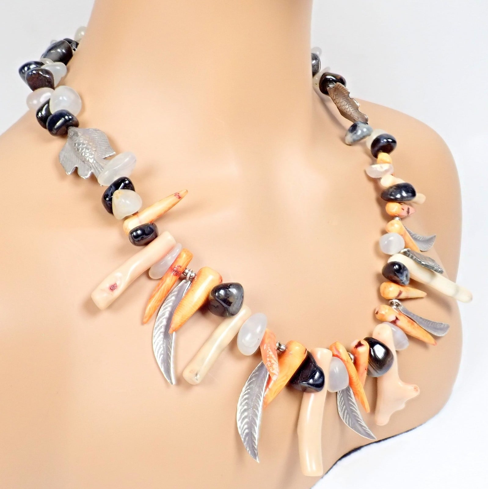 Rare! Mario Buccellati Free Time Silver Large Flying Fish Feather Coral Necklace | Fortrove