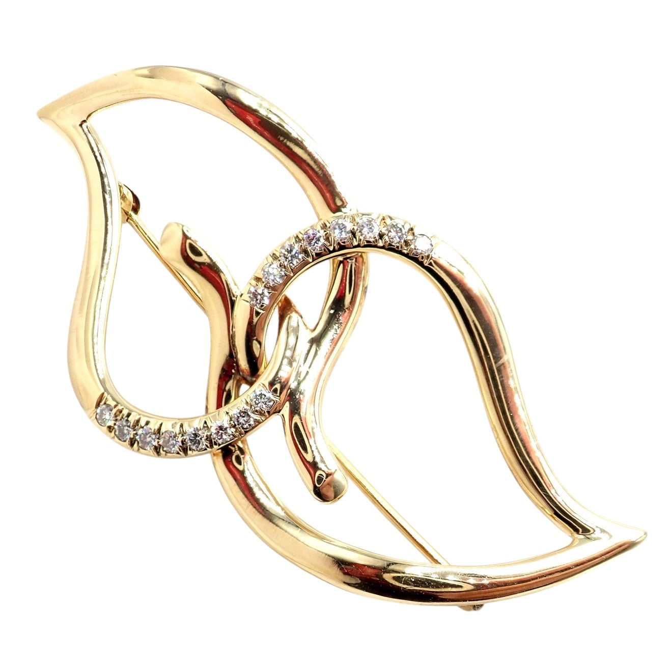Authentic! Tiffany & Co 18k Yellow Gold Diamond Two Leaf Double Brooch Pin 1987 | Fortrove
