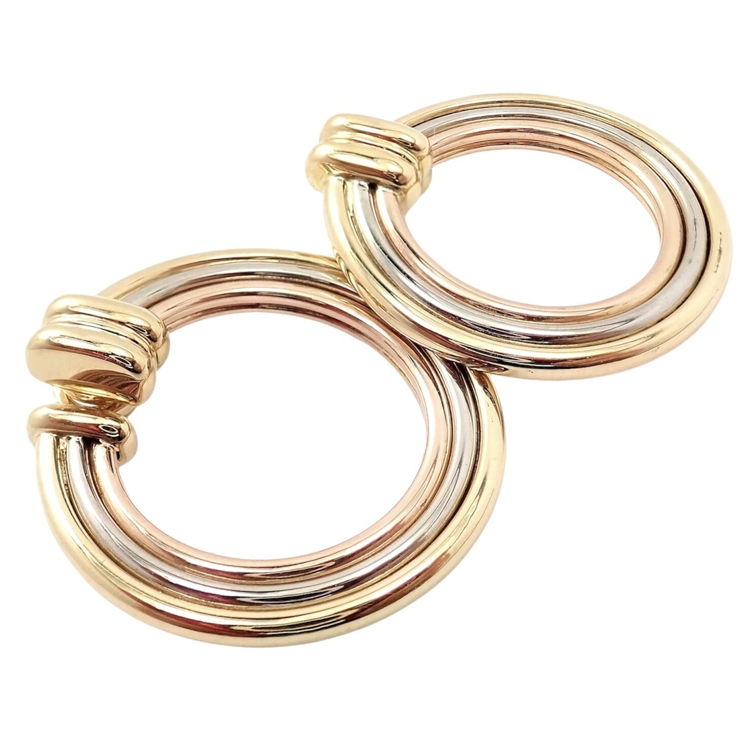 Cartier Jewelry & Watches:Fine Jewelry:Earrings Authentic! Cartier 18k Tri-Color Gold Large Trinity Hoop Earrings