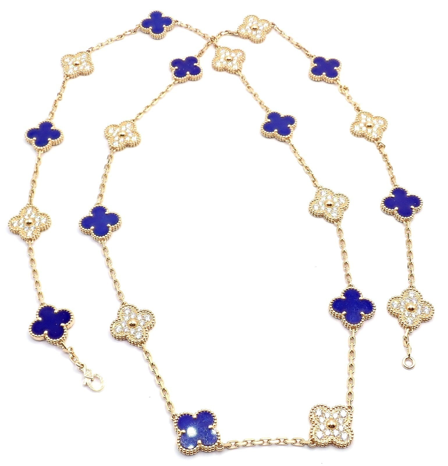 Van Cleef & Arpels Jewelry & Watches:Fine Jewelry:Necklaces & Pendants Van Cleef & Arpels 18k Yellow Gold 20 Motif Alhambra Diamond Lapis Necklace