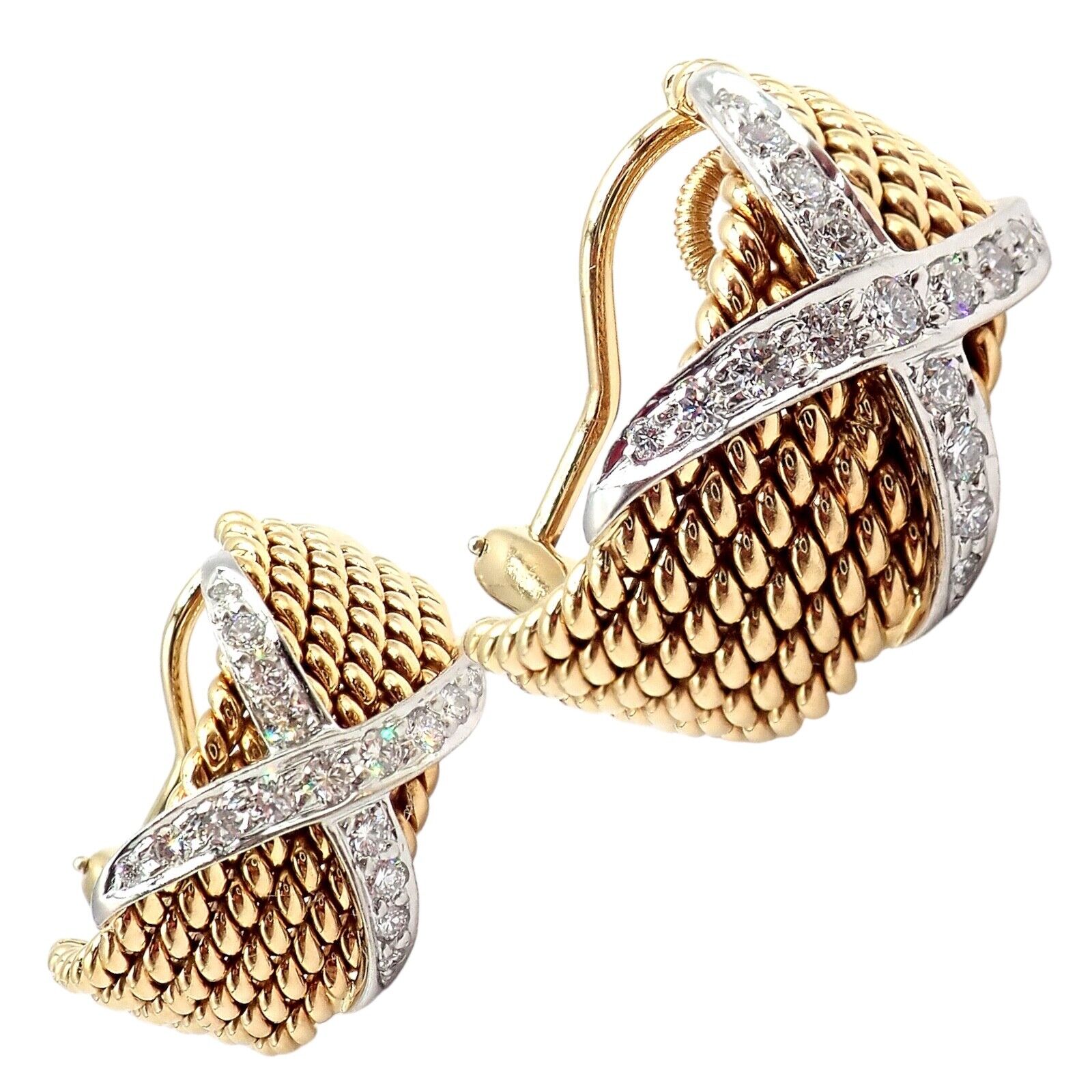 Tiffany & Co Schlumberger 18k Yellow Gold Platinum Diamond 6 Row Rope X Earrings | Fortrove