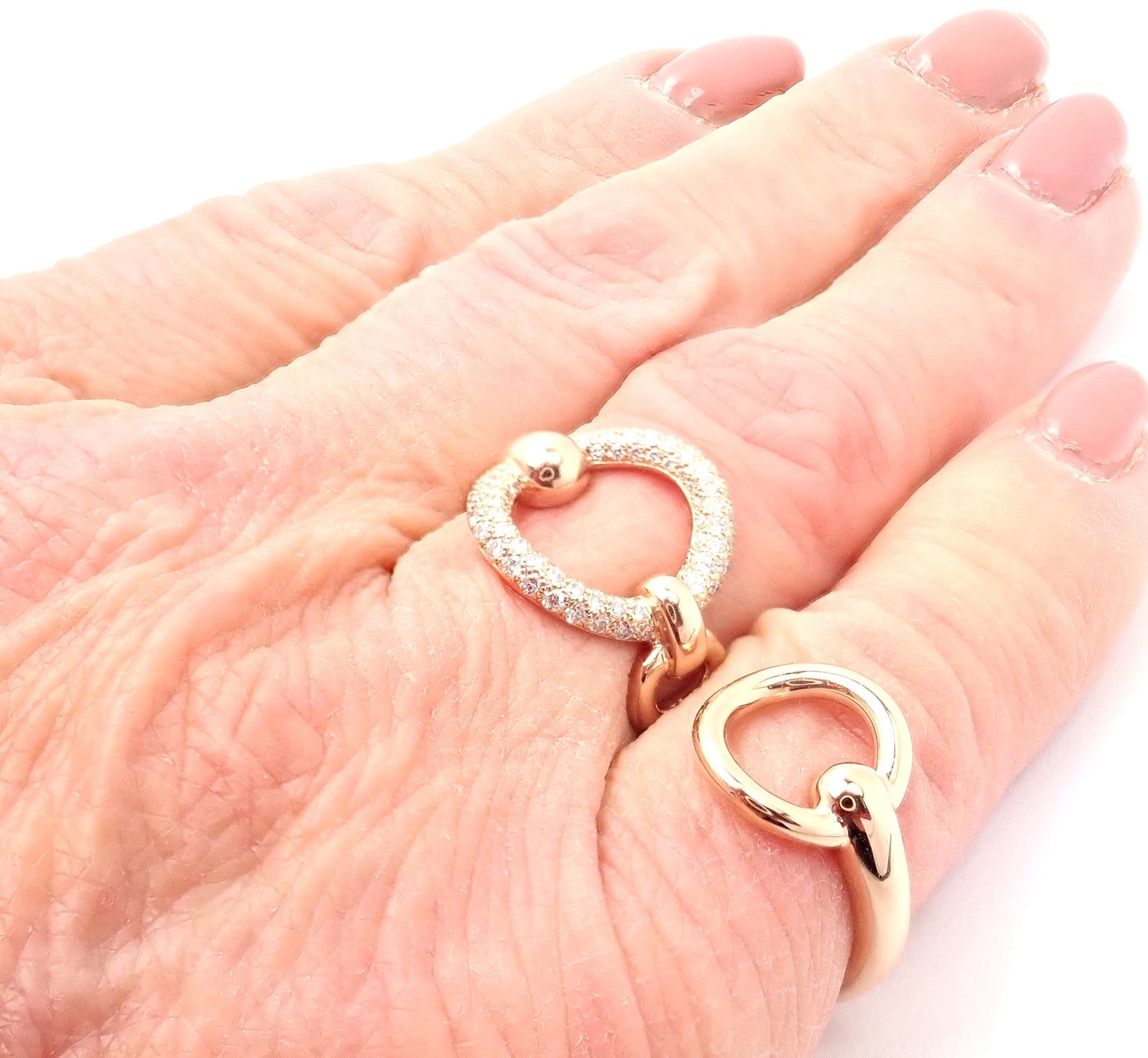Hermes Jewelry & Watches:Fine Jewelry:Rings Authentic! Hermes 18k Rose Gold Diamond Filet d'Or Large Model Double Band Ring