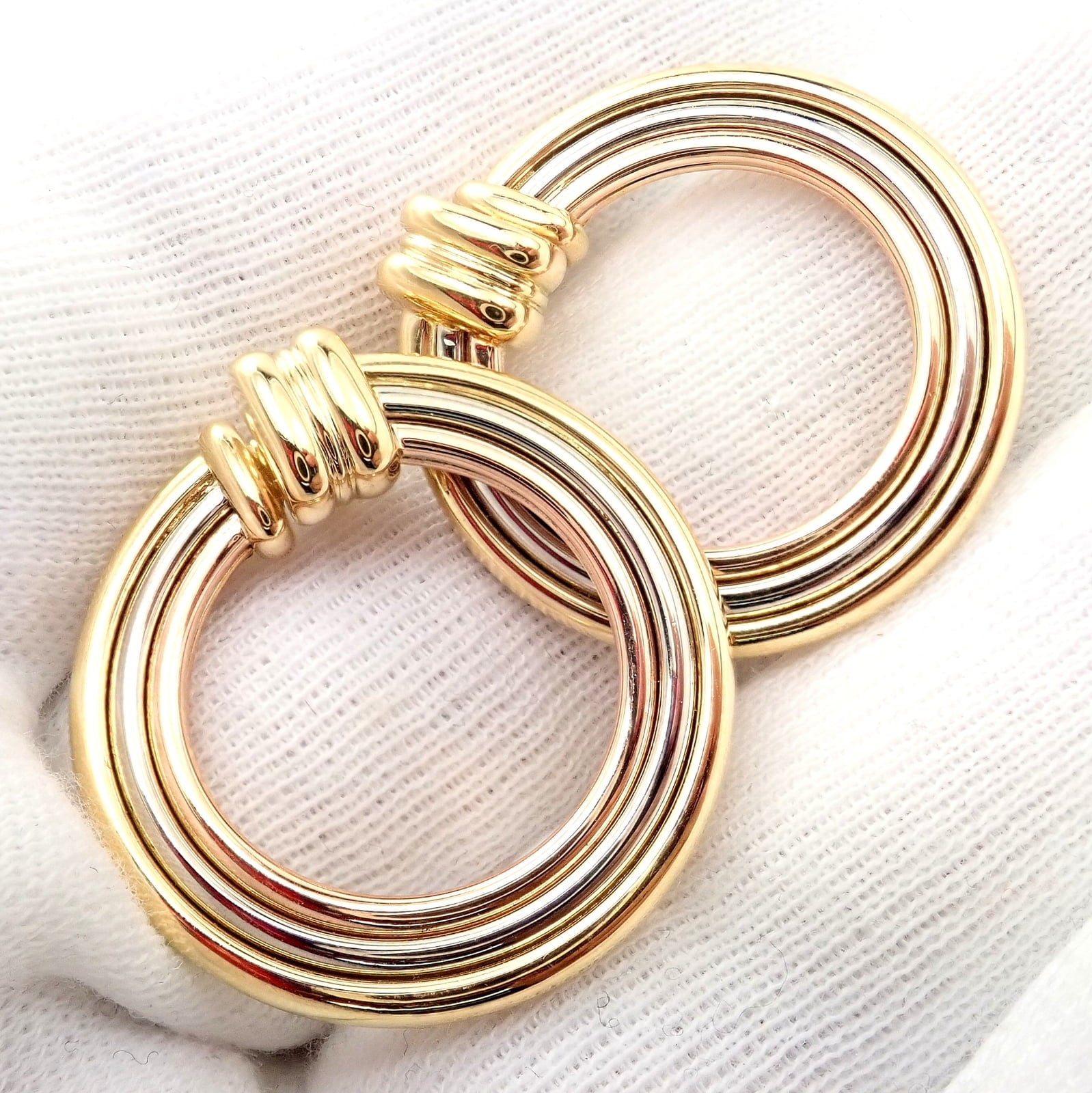 Cartier Jewelry & Watches:Fine Jewelry:Earrings Authentic! Cartier 18k Tri-Color Gold Large Trinity Hoop Earrings