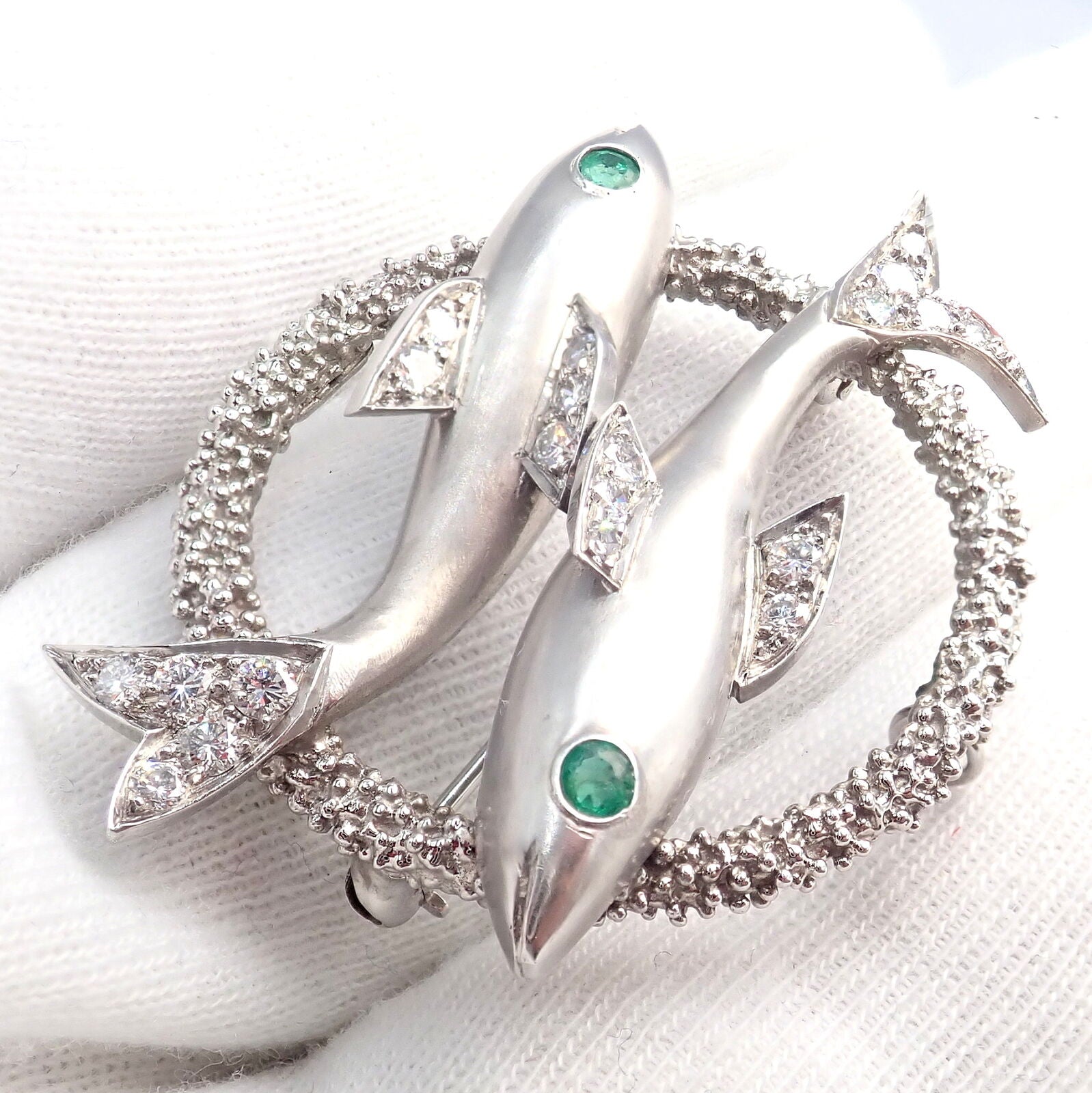 Cartier Jewelry & Watches:Fine Jewelry:Brooches & Pins Cartier 18k White Gold Platinum Diamond Emerald Zodiac Pisces Fish Brooch Pin