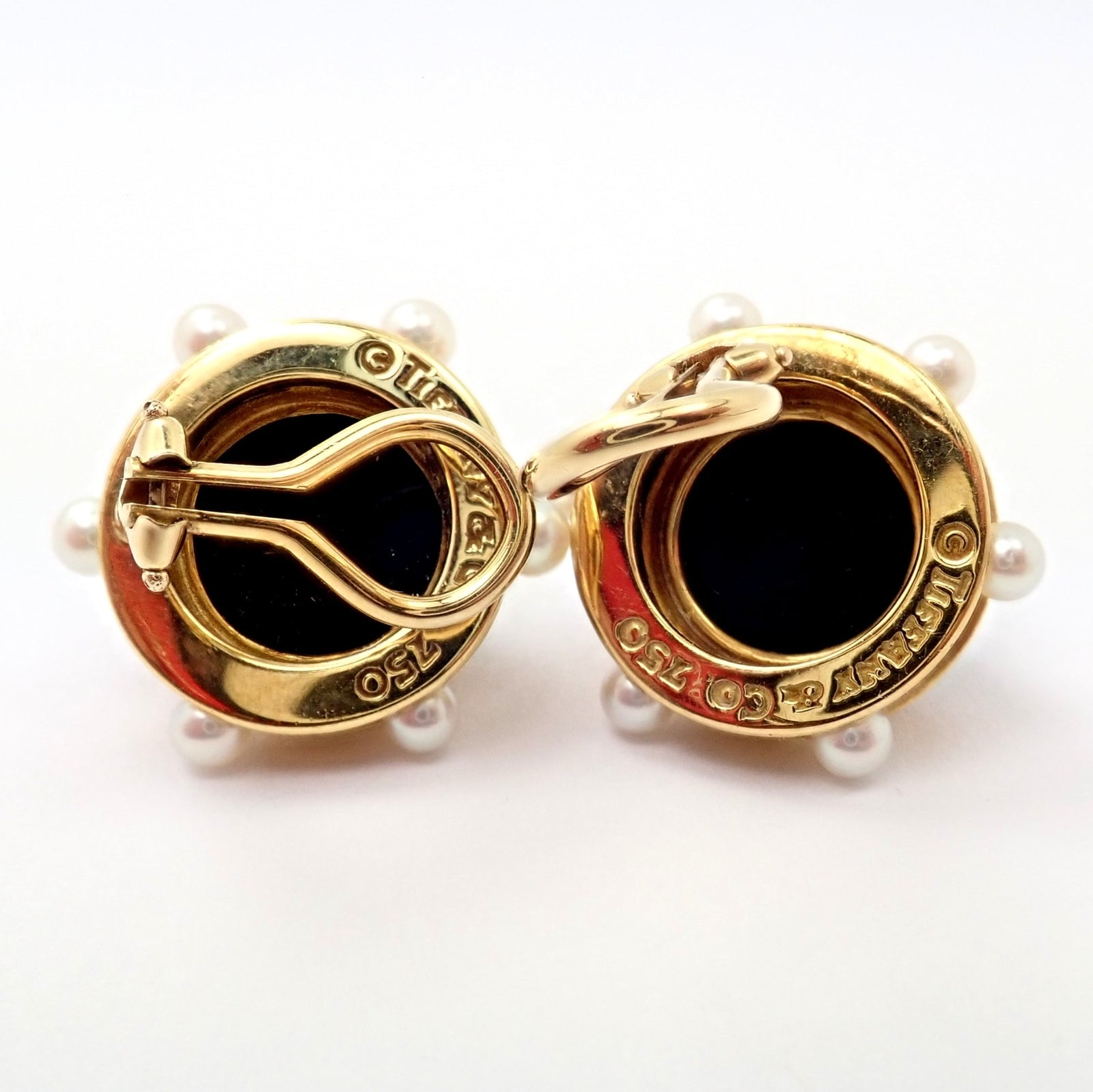 Vintage Authentic Rare Tiffany & Co. 18k Yellow Gold Pearl Onyx Earrings | Fortrove