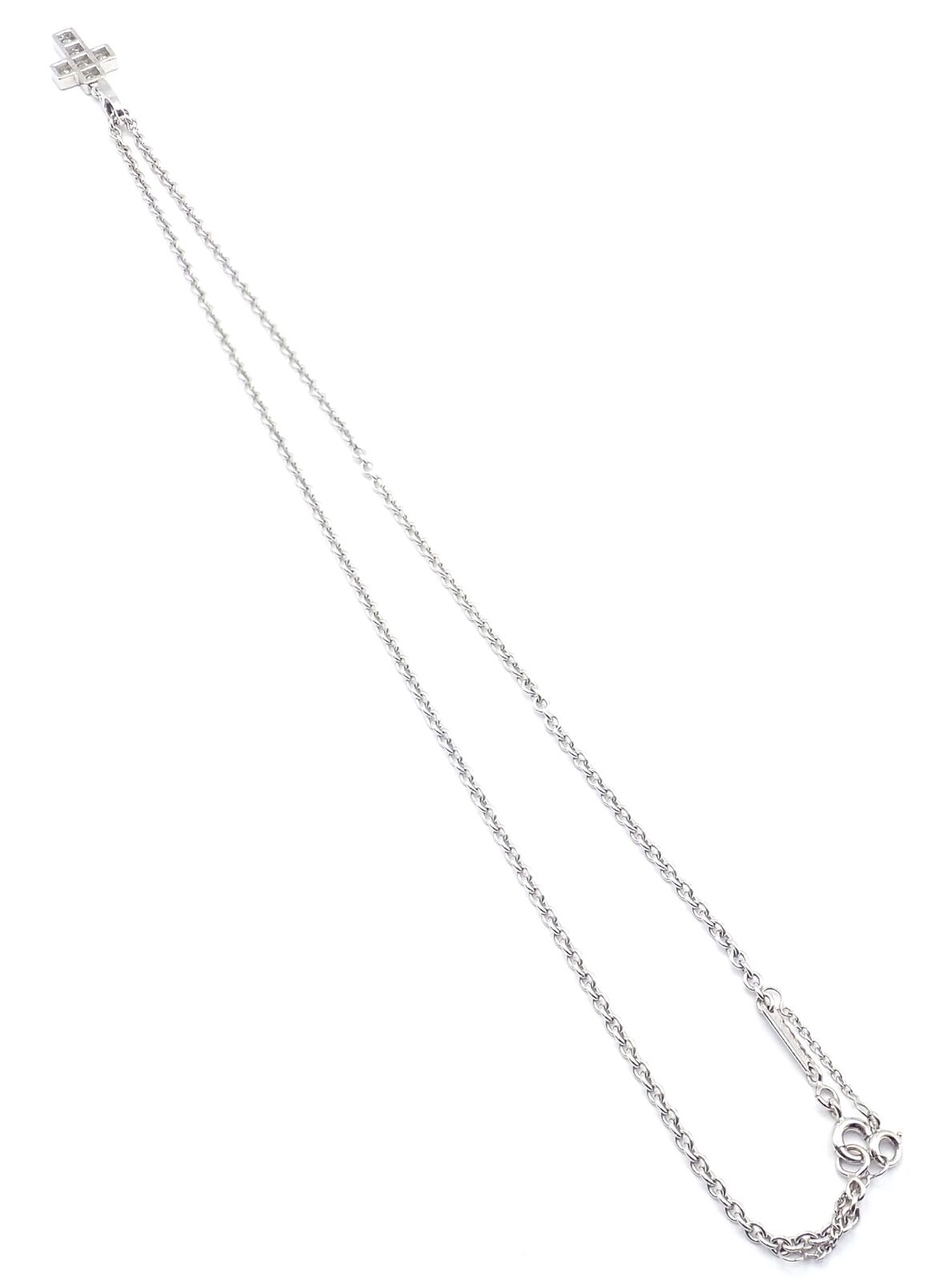 Authentic! Cartier 18k White Gold Diamond Cross Pendant Chain Necklace | Fortrove