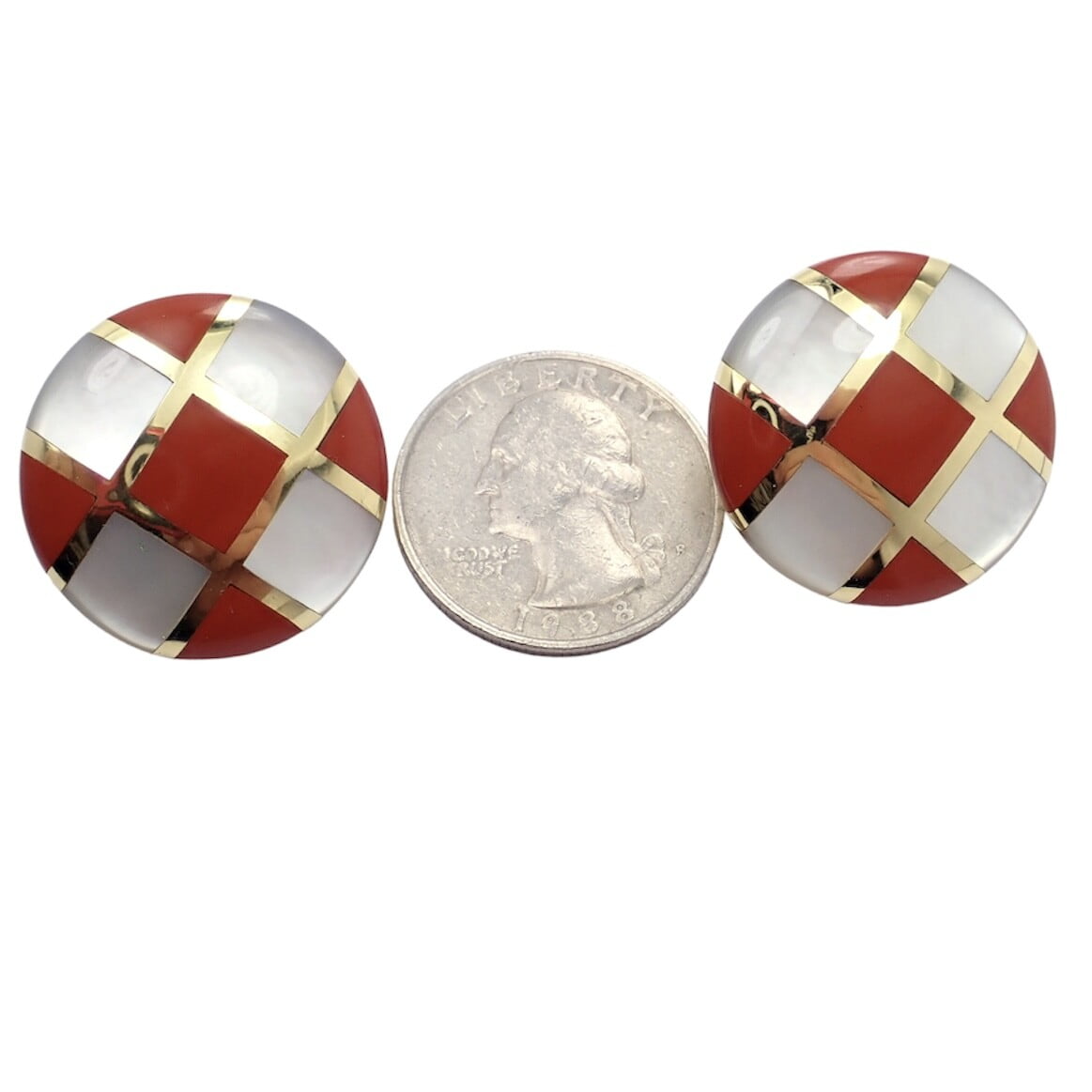 Tiffany & Co. Jewelry & Watches:Fine Jewelry:Earrings Tiffany & Co Cummings 18k Gold Mother of Pearl Carnelian Checkerboard Earrings