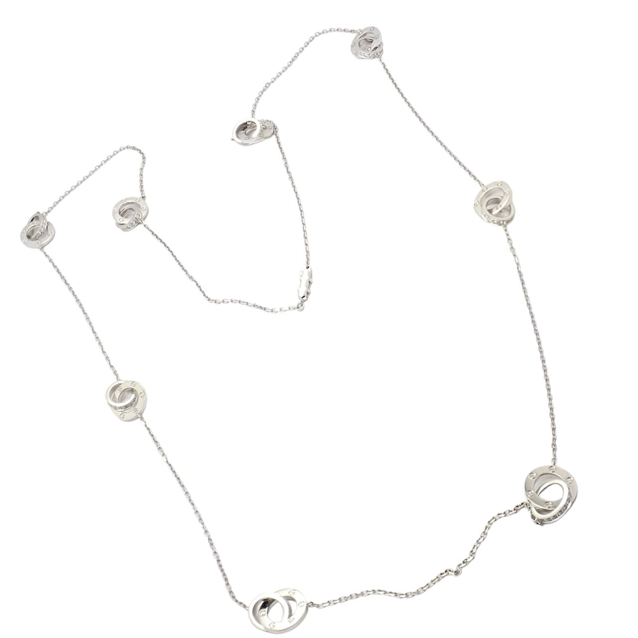 Rare! Authentic Cartier 18k White Gold Diamond Love 8 Station 36" Long Necklace | Fortrove