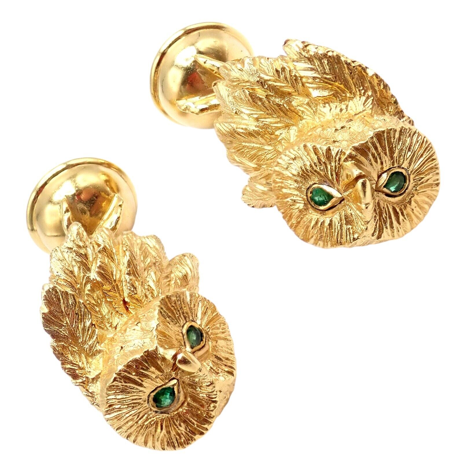 Rare! Vintage Tiffany & Co. 18k Yellow Gold Emerald Owl Germany 1989 Cufflinks | Fortrove