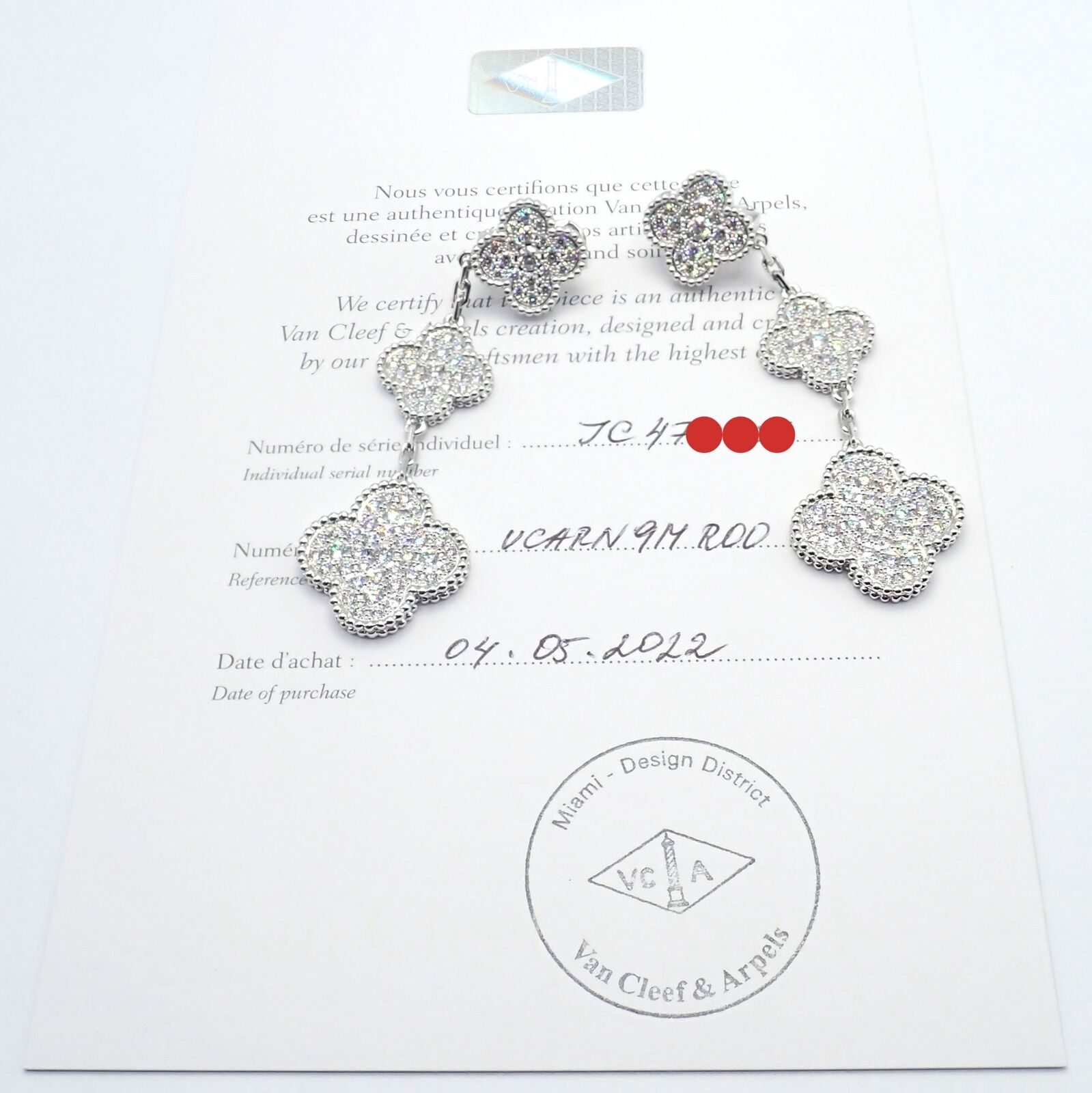 Van Cleef & Arpels Jewelry & Watches:Fine Jewelry:Earrings Van Cleef & Arpels 18k White Gold Diamond Magic Alhambra 3 Motifs Earrings