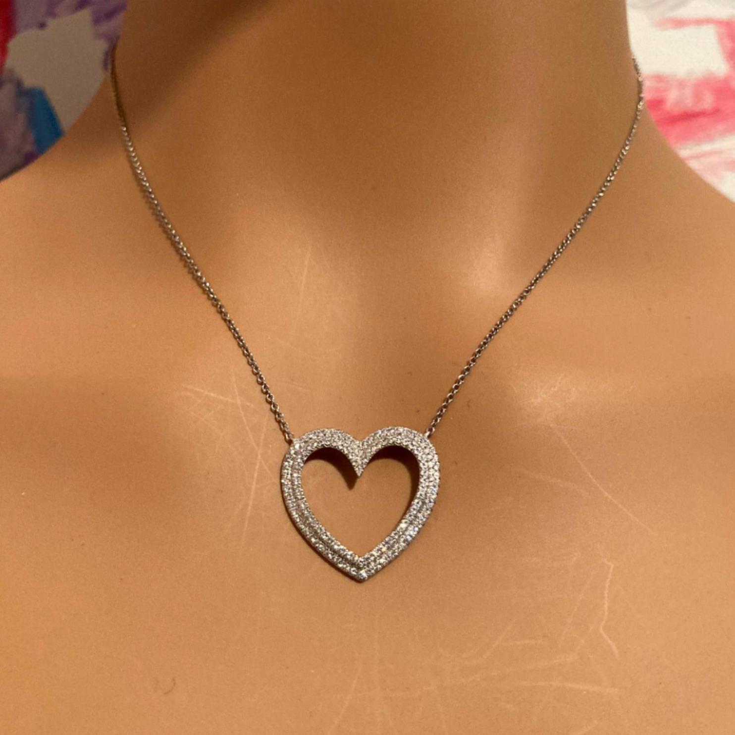 Tiffany & Co Platinum Diamond Heart Double Metro Medium Pendant Necklace | Fortrove