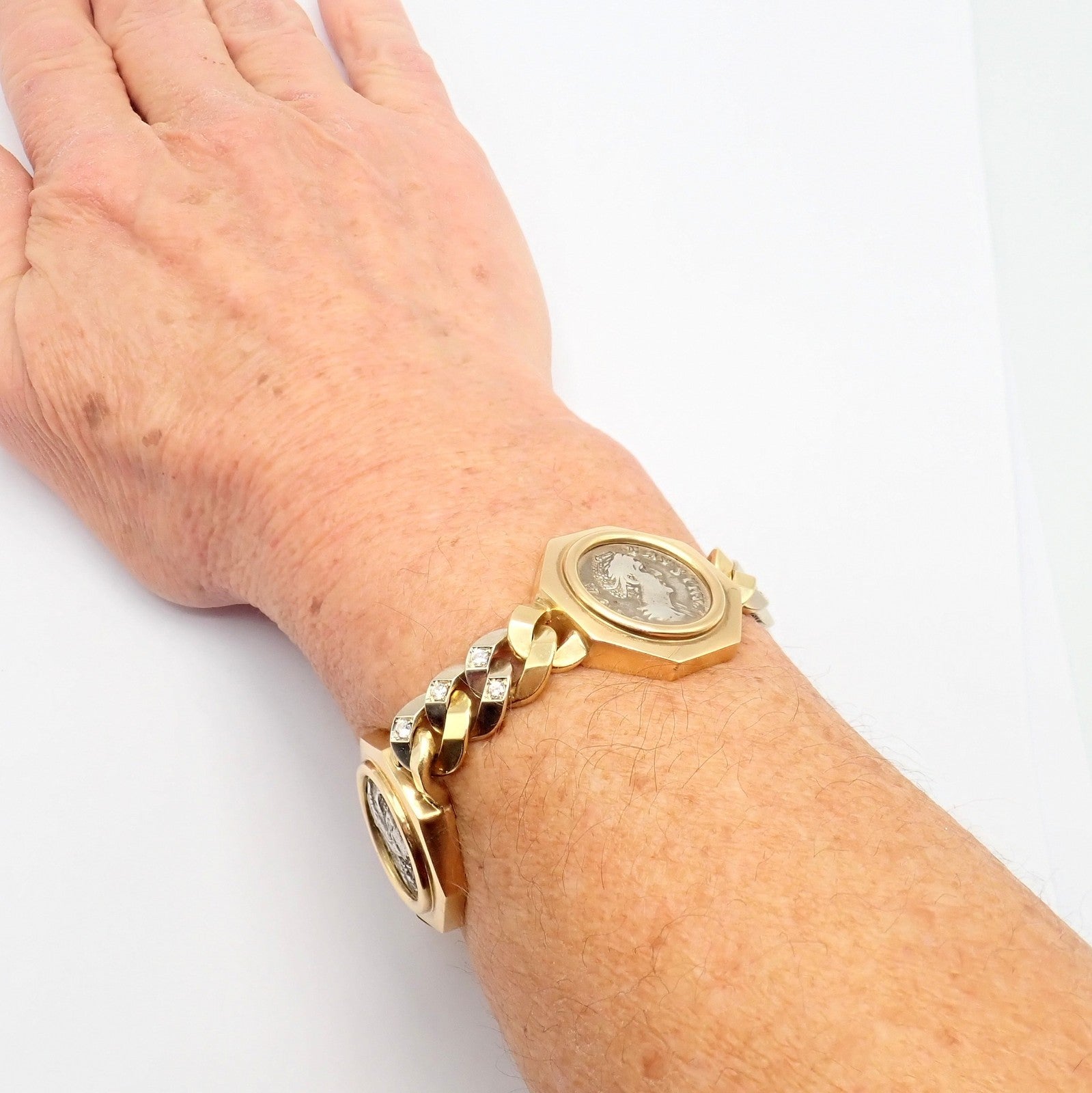 Bvlgari Jewelry & Watches:Fine Jewelry:Bracelets & Charms Rare! Bvlgari Bulgari 18k Gold Diamond Monete Antique Large Coin Link Bracelet
