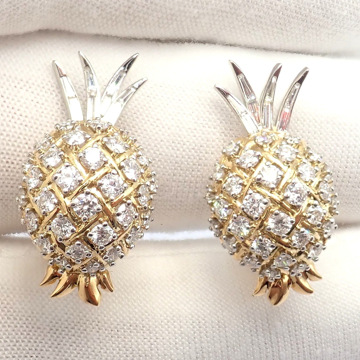 Authentic! Verdura 18k Yellow Gold Platinum Diamond Pineapple Earrings | Fortrove