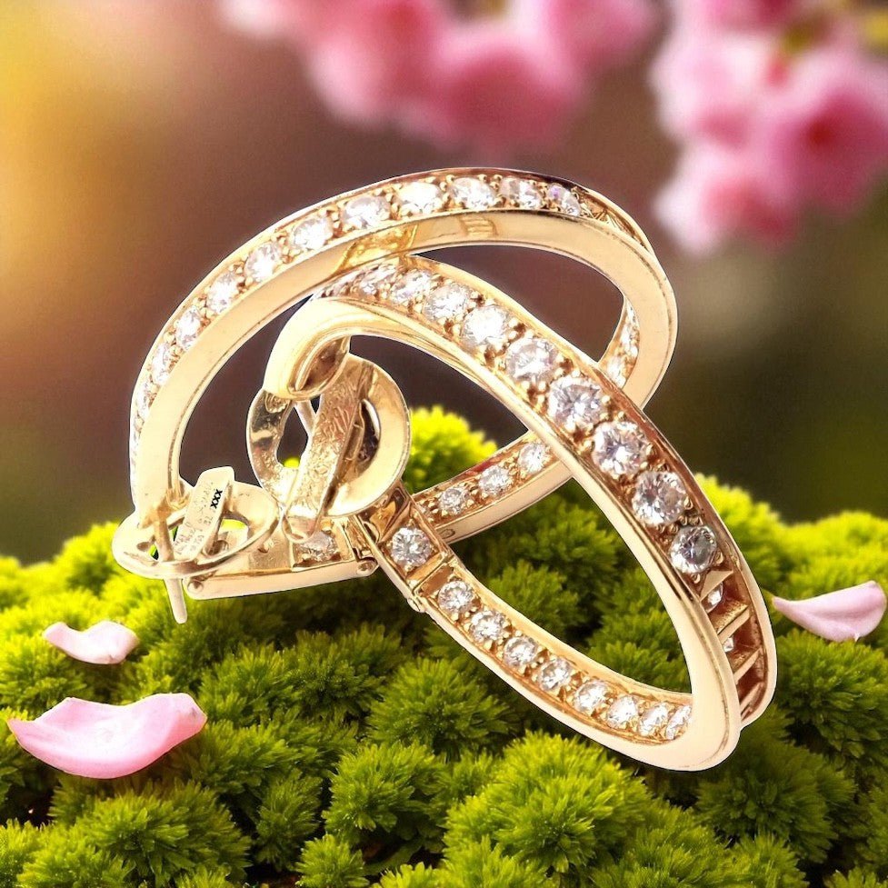 Authentic! Van Cleef & Arpels 18k Yellow Gold Diamond Large Hoop Earrings | Fortrove