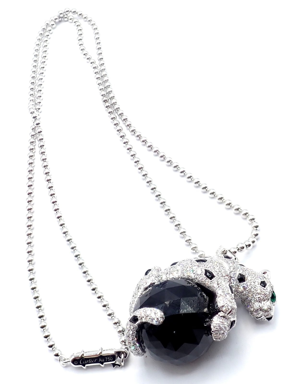 Panthere de Cartier Panther 18k Gold Diamond Emerald Onyx Pendant Necklace Paper | Fortrove