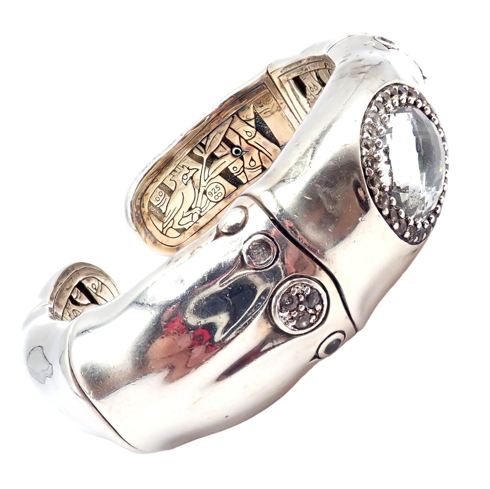 Authentic! John Hardy Silver White Topaz 30 Bamboo Large Cuff Bracelet | Fortrove