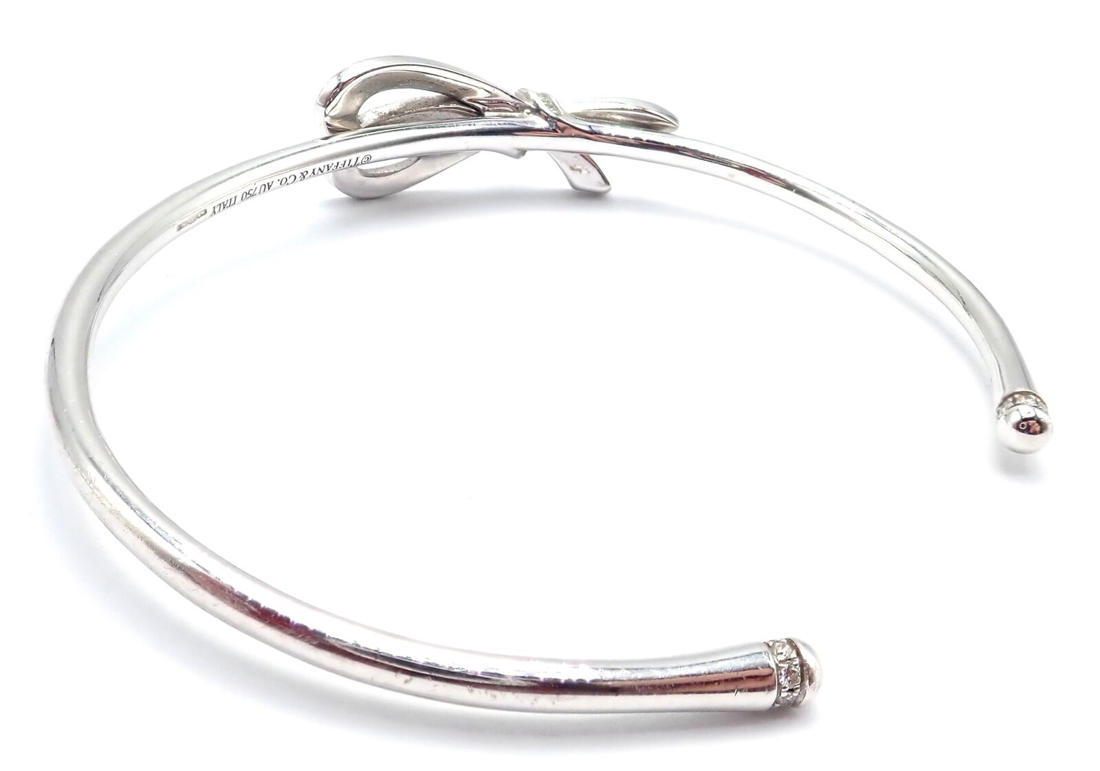 Tiffany & Co. Jewelry & Watches:Fine Jewelry:Bracelets & Charms Authentic! Tiffany & Co 18k White Gold Diamond Bow Ribbon Bangle Cuff Bracelet