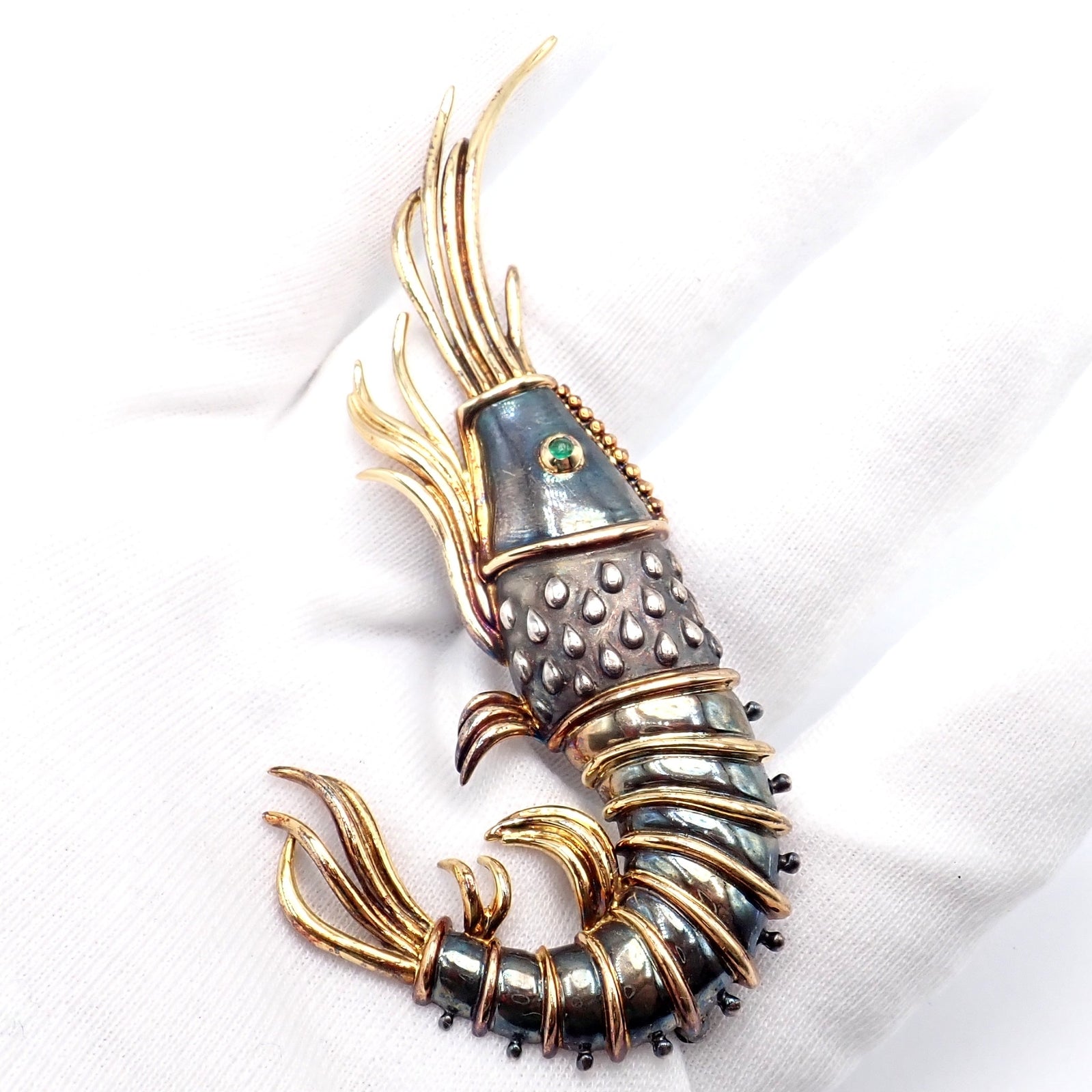 Vintage! Tiffany & Co Silver + 18k Yellow Gold Jumbo Prawn Shrimp Pin Brooch | Fortrove