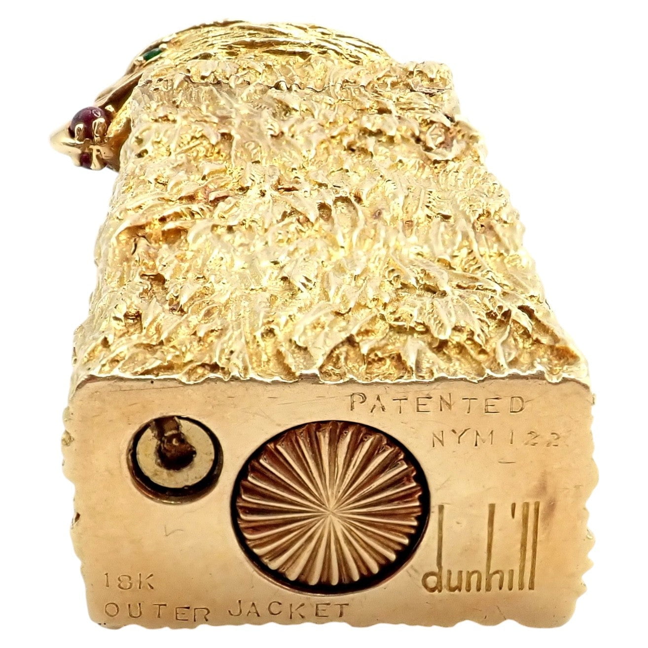 Dunhill Collectibles:Tobacciana:Lighters:Dunhill Vintage Dunhill 18k Yellow Gold Ruby Emerald Eagle Rollagas Lighter 1950's