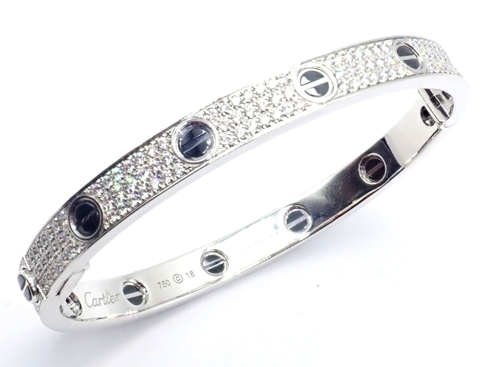 Cartier Jewelry & Watches:Fine Jewelry:Bracelets & Charms Authentic! Cartier Love 18k White Gold Diamond Pave Ceramic Bracelet Sz 18 Paper