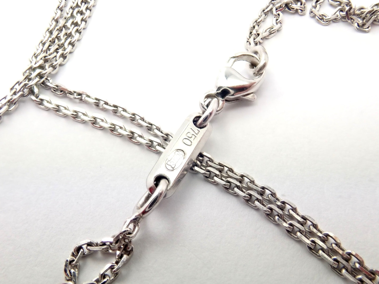 Authentic! Chopard 18k White Gold Large Double Happy Hearts Diamond Necklace | Fortrove