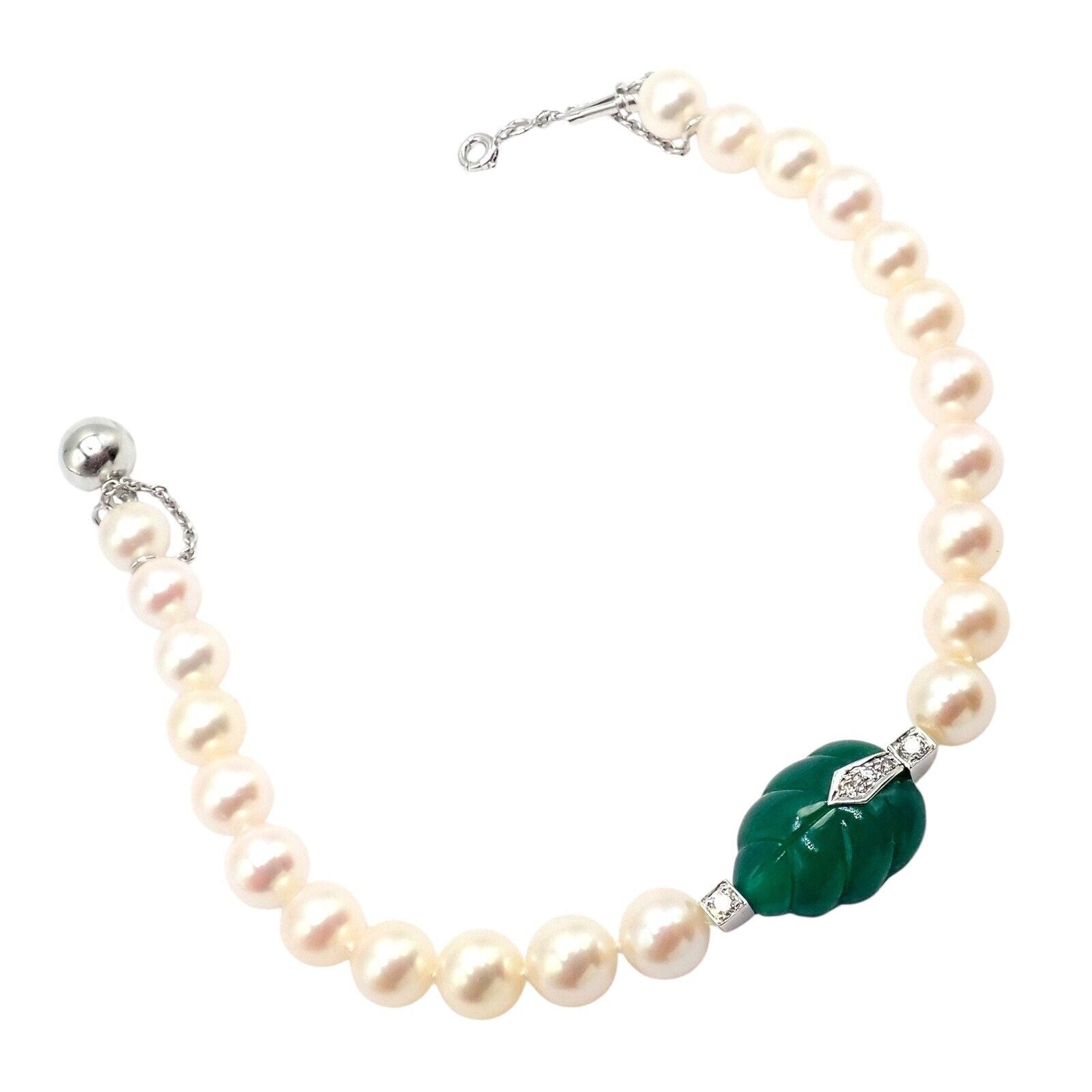 Cartier Jewelry & Watches:Fine Jewelry:Bracelets & Charms Authentic! Cartier 18k White Gold 7mm Pearl Diamond Chalcedony Patiala Bracelet