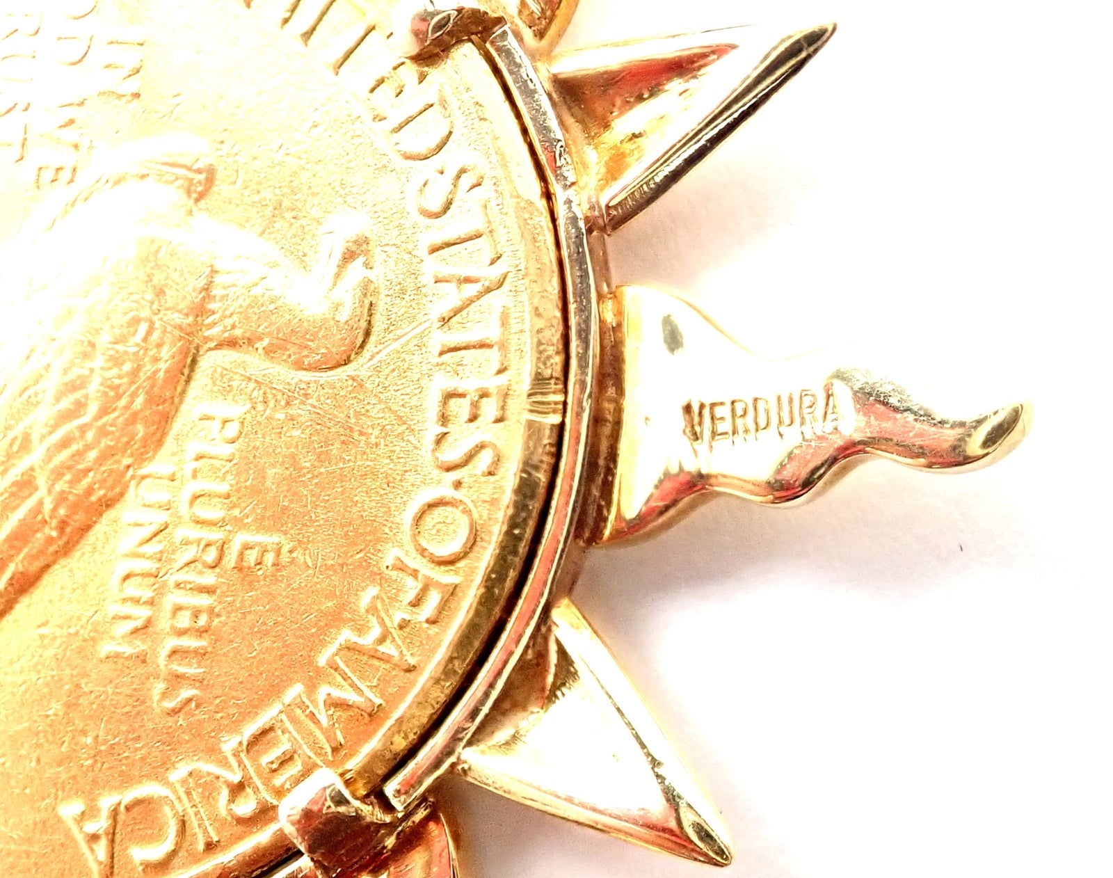 Authentic! Verdura 18k Yellow Gold 22k Yellow Gold $10 US Coin Pin Brooch | Fortrove