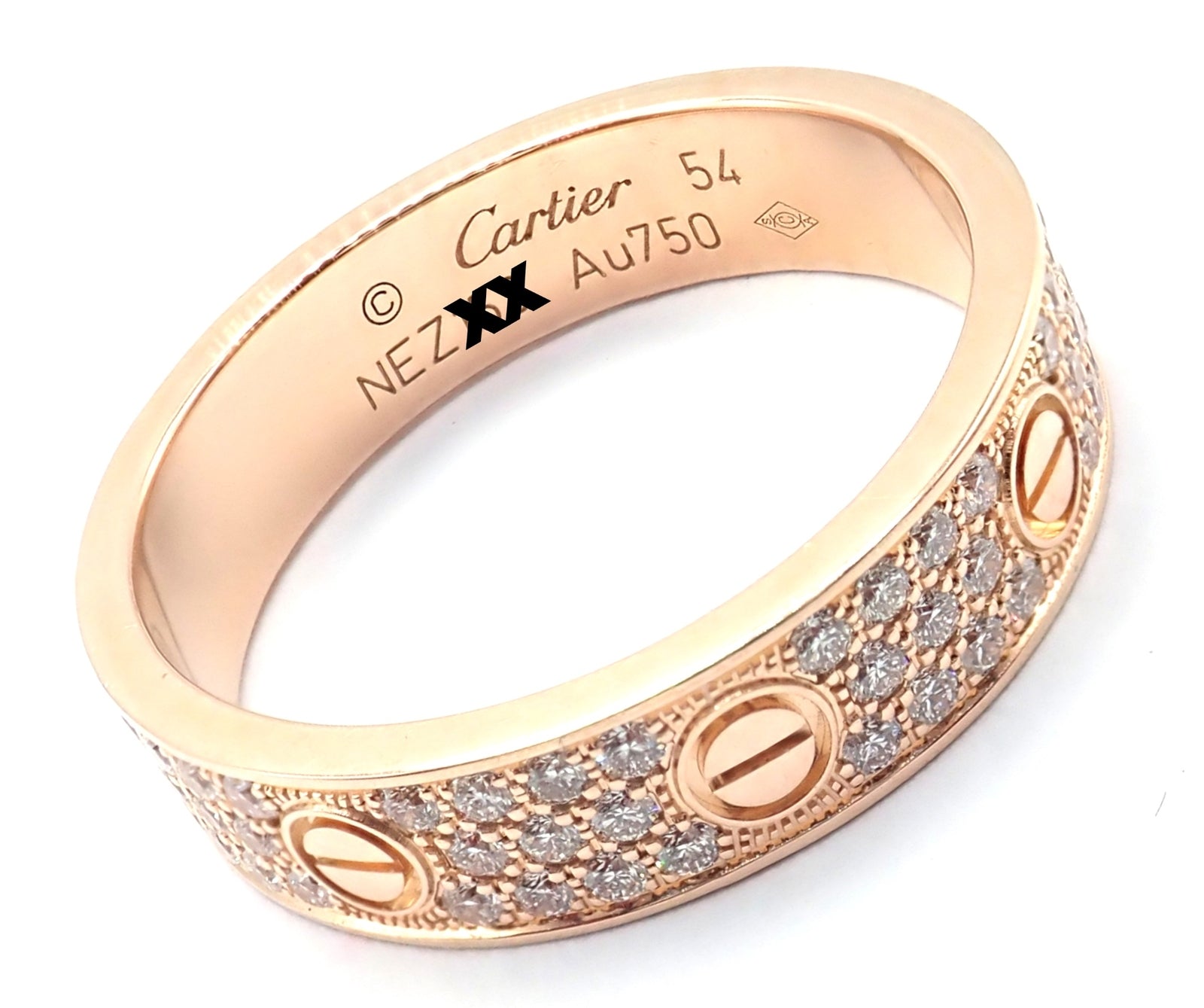 Authentic! Cartier Love 18k Rose Gold Diamond Paved Ring Size 54