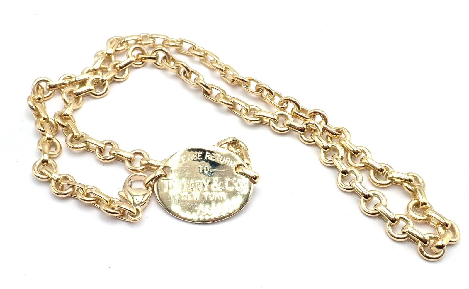 Authentic! Tiffany & Co Return To Tiffany 18k Yellow Gold Oval Tag Link Necklace | Fortrove