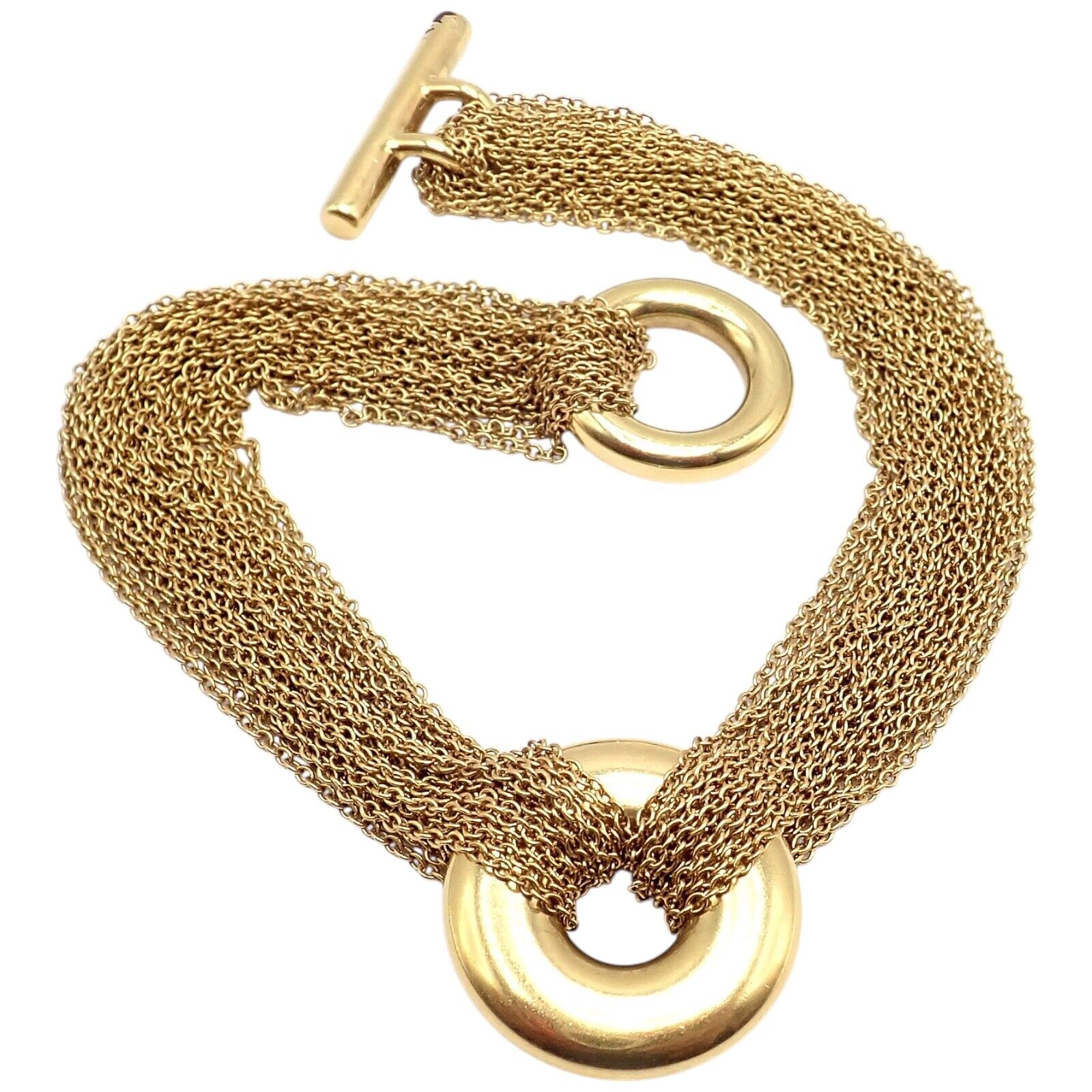 Authentic! Tiffany & Co 18k Yellow Gold Mesh Multi Strand Chain Toggle Bracelet | Fortrove