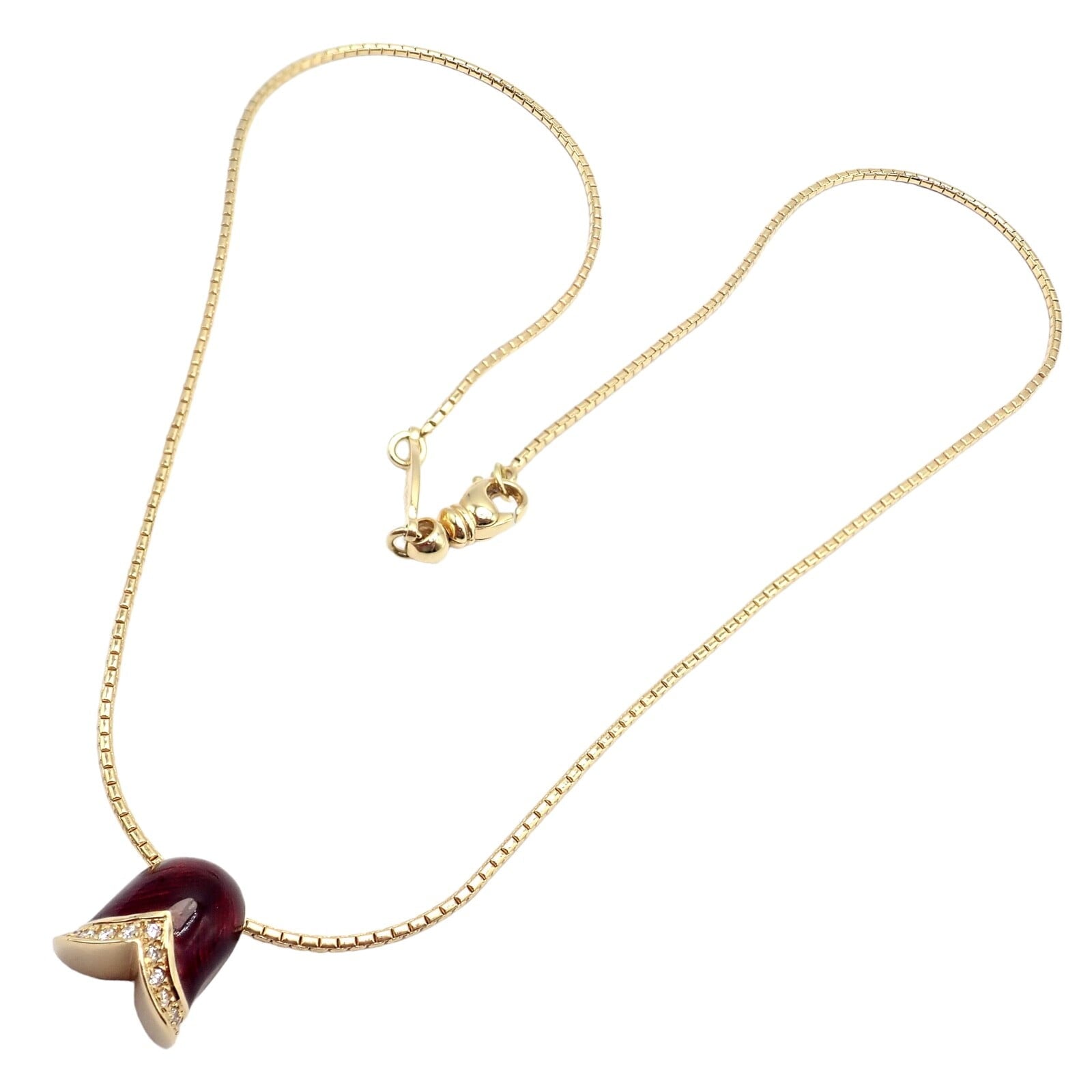 Fabergé Jewelry & Watches:Fine Jewelry:Necklaces & Pendants Authentic! Fabrege Diamond Tulip Red Enamel Pendant Necklace