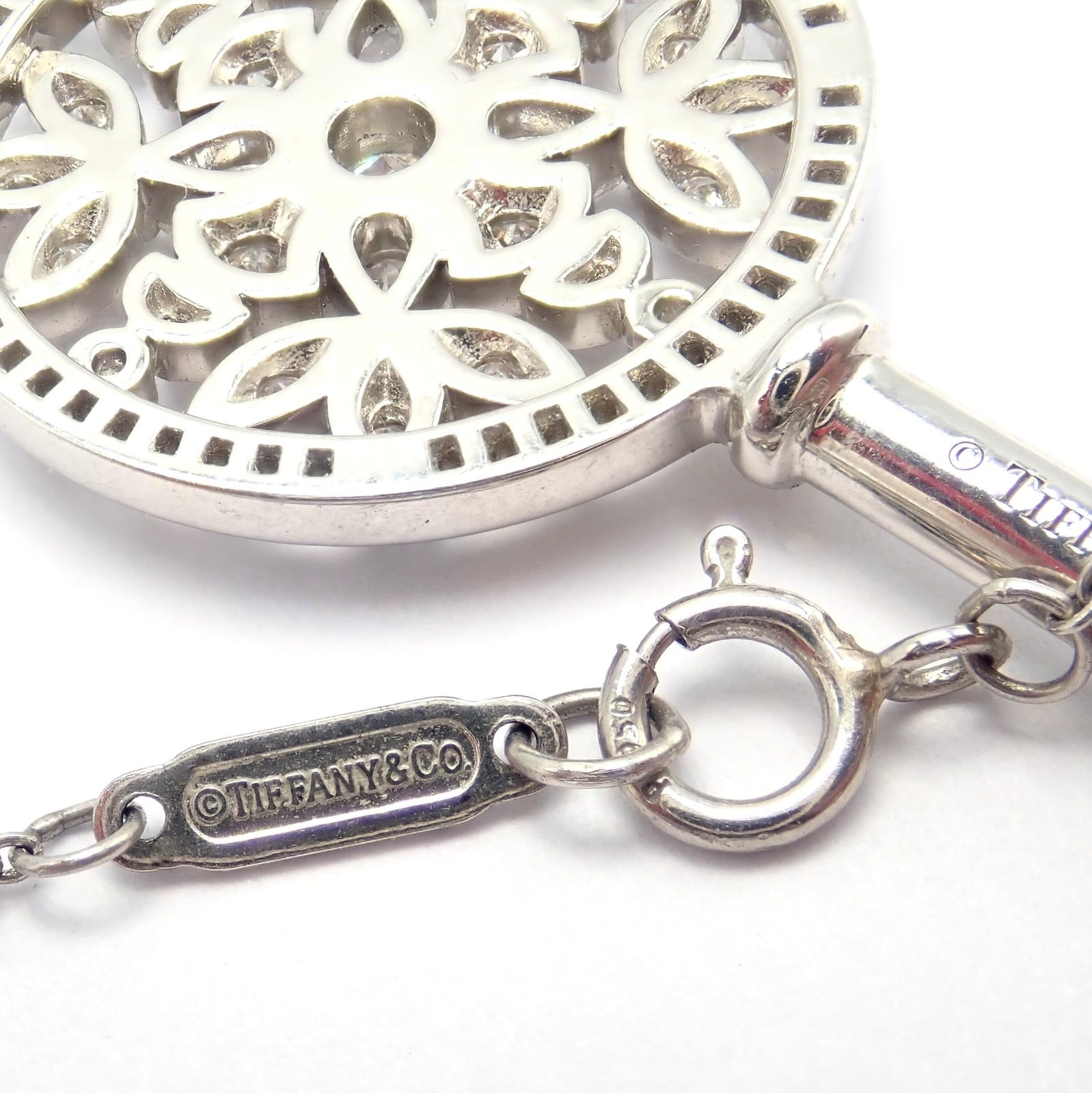 Authentic! Tiffany & Co Platinum Large Victoria Vine Key Pendant Necklace | Fortrove