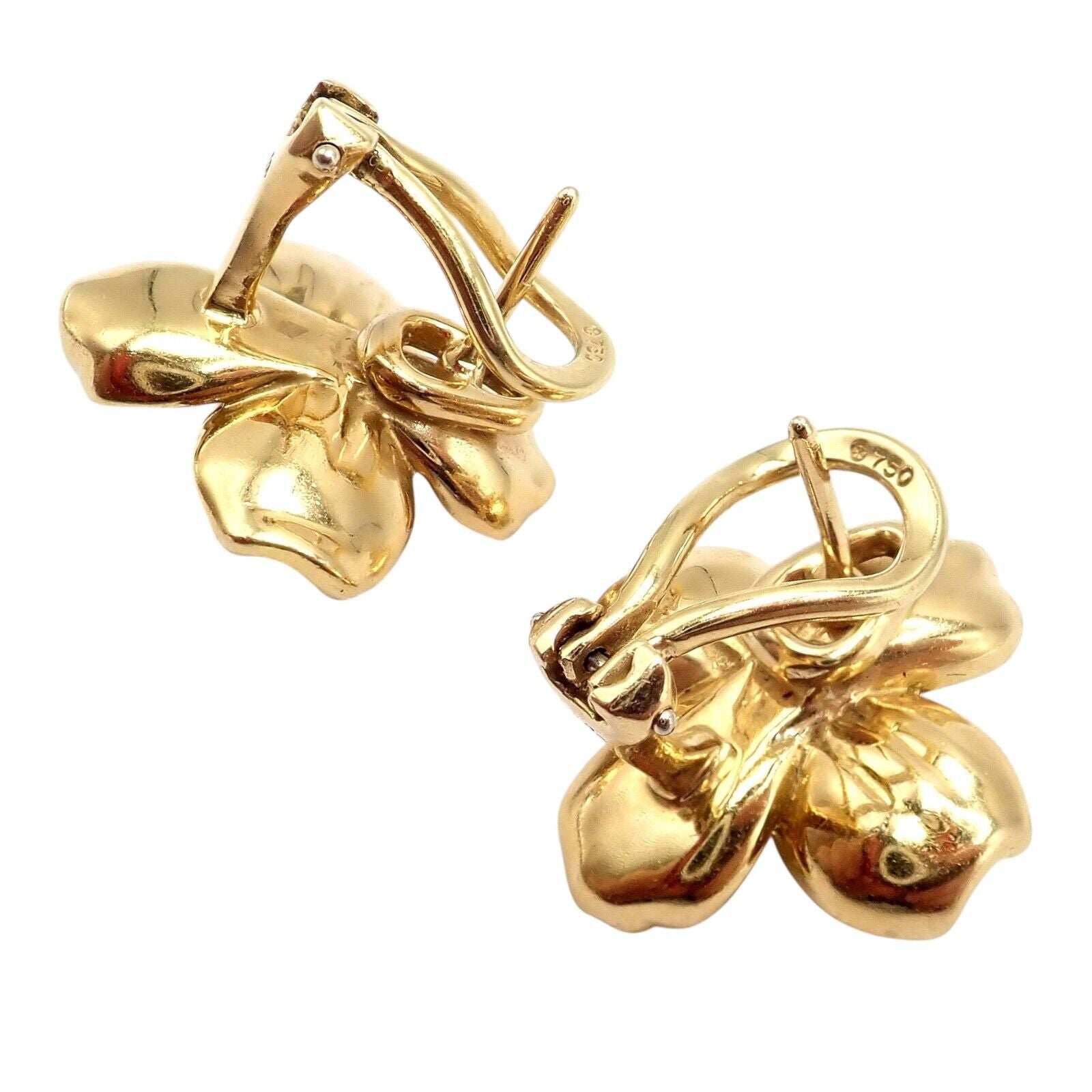 Authentic! Vintage Tiffany & Co 18K Yellow Gold Dogwood Flower Earring