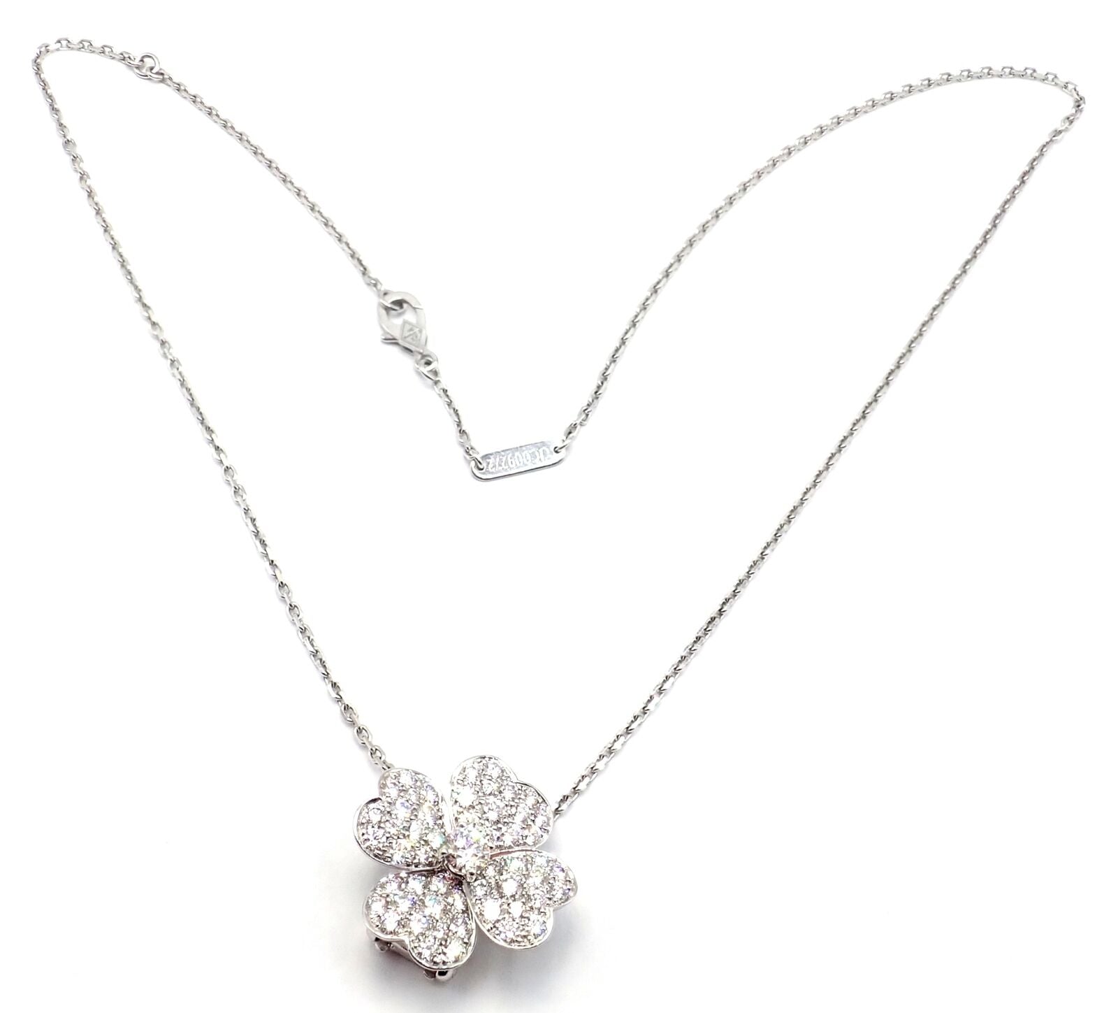 Van Cleef & Arpels Cosmos 18k White Gold Diamond Medium Brooch Pendant Necklace | Fortrove