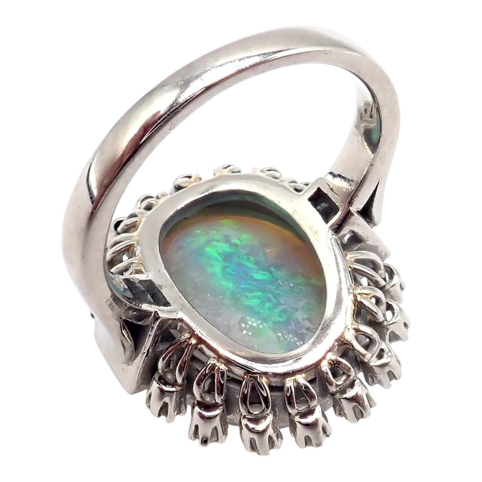 Estate Jewelry & Watches:Vintage & Antique Jewelry:Rings Antique Vintage Estate Palladium Diamond Opal Ring