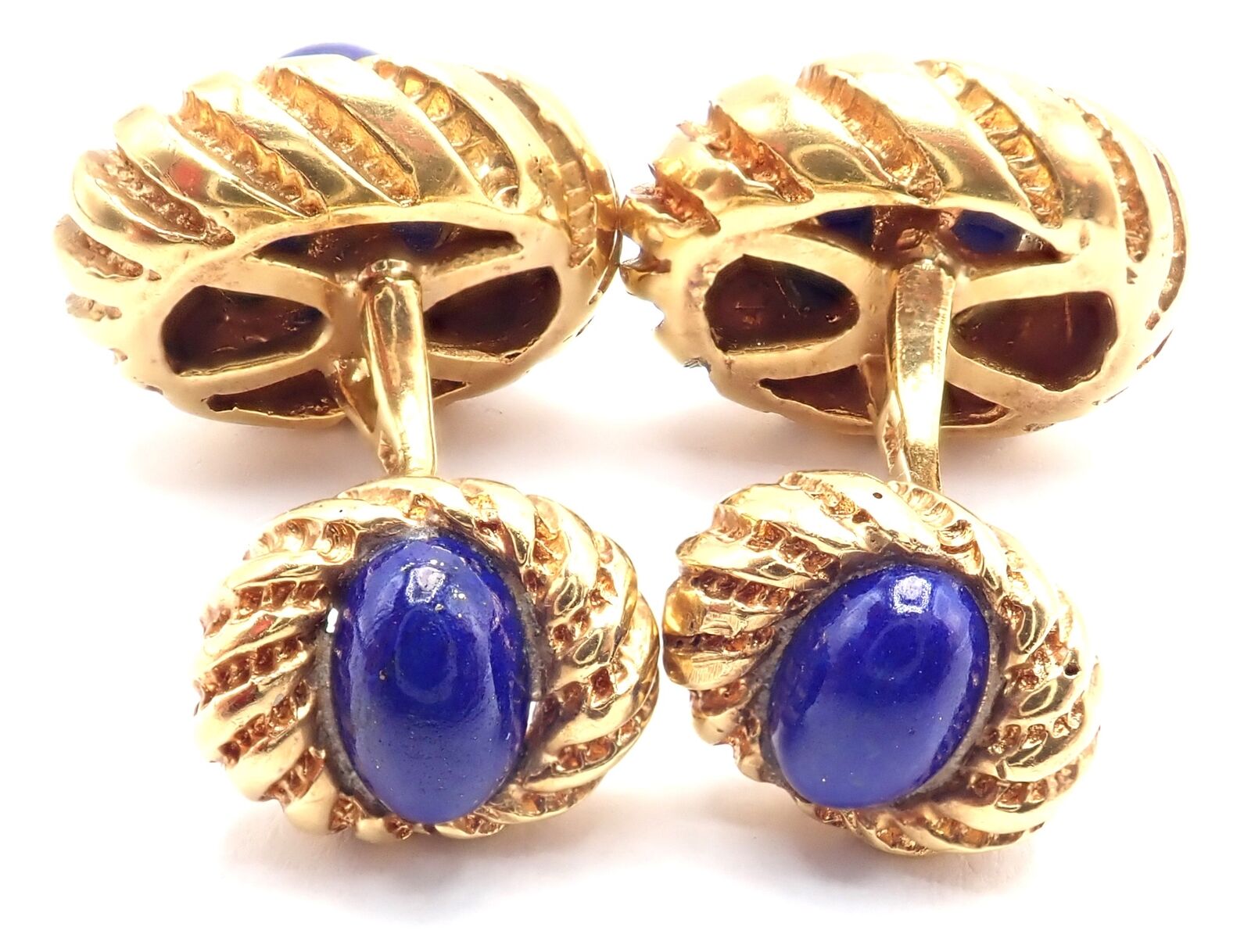 Authentic! Tiffany & Co Jean Schlumberger 18k Yellow Gold Lapis Lazuli Cufflinks | Fortrove