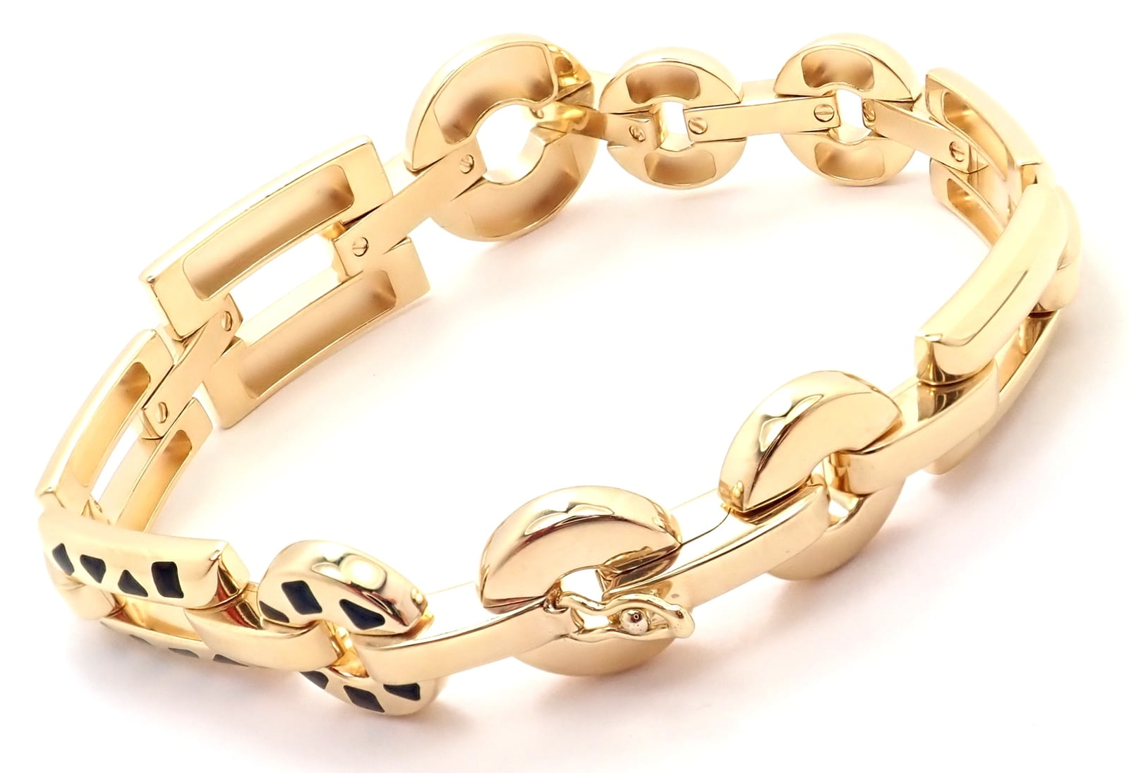Cartier Jewelry & Watches:Fine Jewelry:Bracelets & Charms Rare! Authentic Cartier Panthere 18k Gold Black Lacquer Spot Link Bracelet Paper