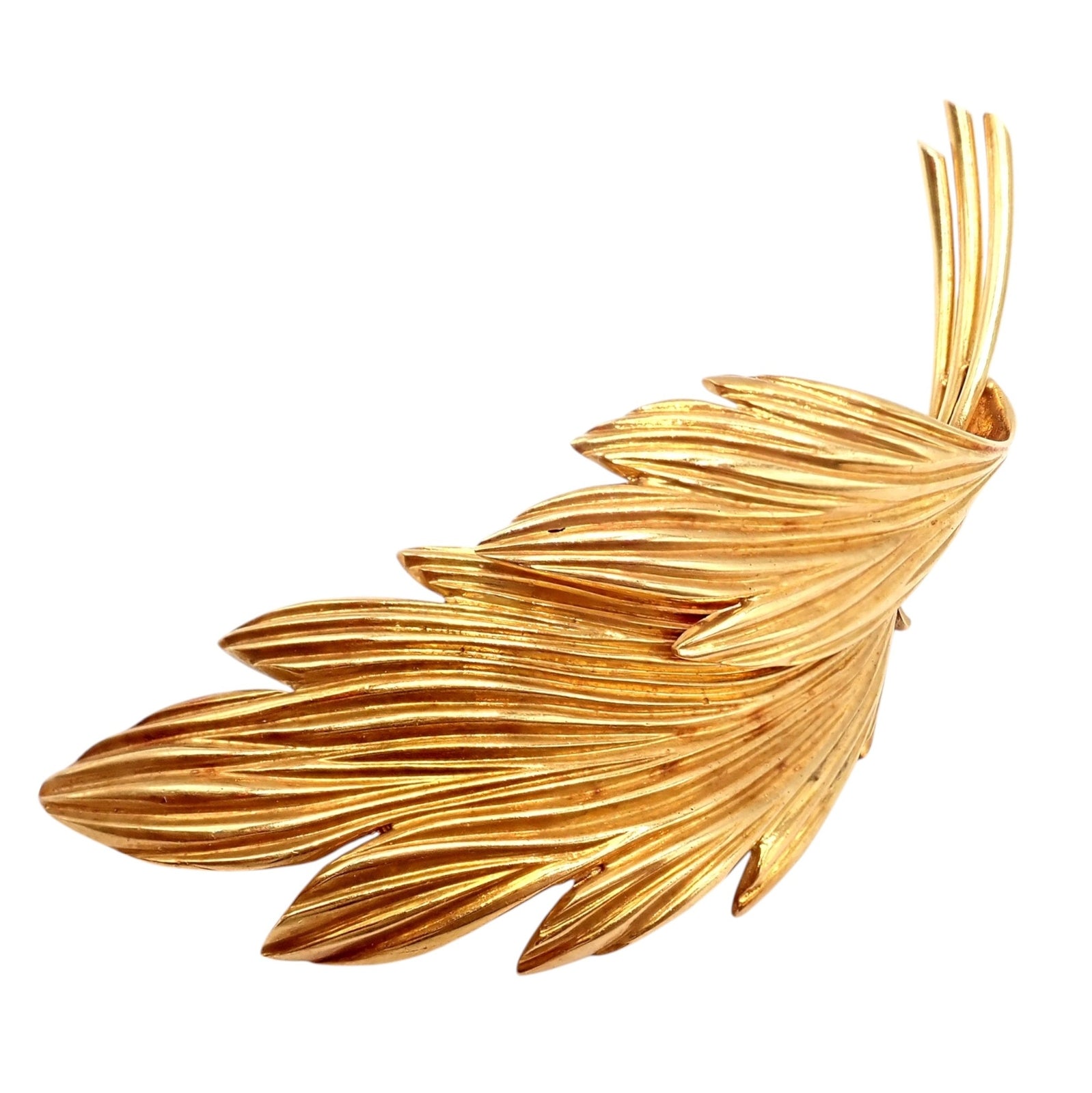 Vintage! Tiffany & Co. 18k Yellow Gold French Leaf Large Pin Brooch | Fortrove