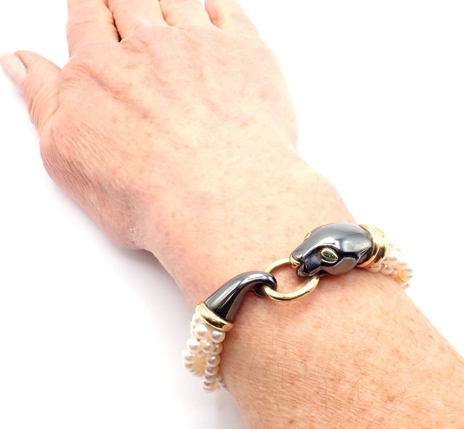 Cartier Jewelry & Watches:Fine Jewelry:Bracelets & Charms Panthere de Cartier Panther 18k Yellow Gold & Silverium Pearl Emerald Bracelet