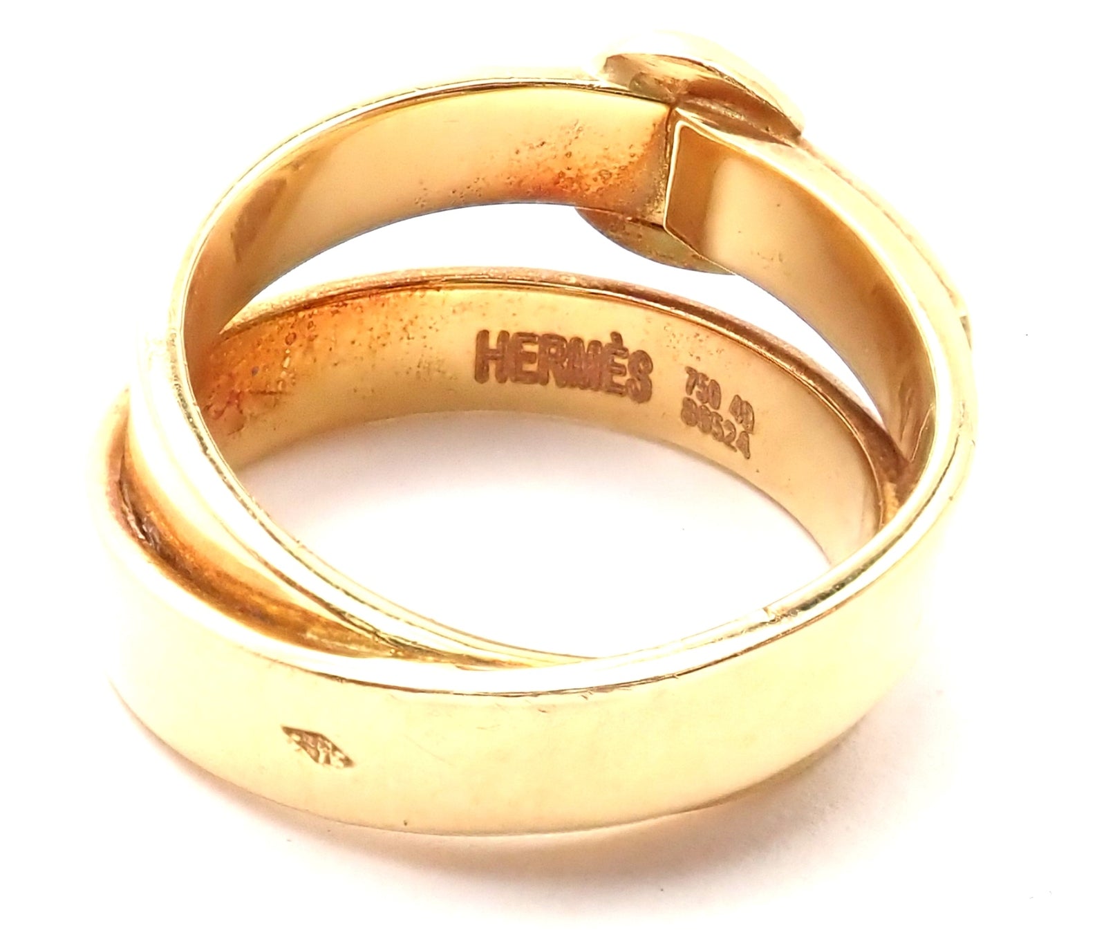 Authentic! Hermes 18K Yellow Gold Buckle Double Row Band Ring | Fortrove