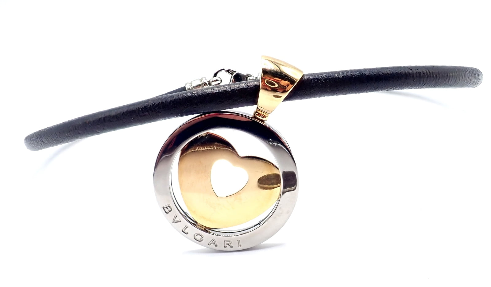 Bulgari Jewelry & Watches:Fine Jewelry:Necklaces & Pendants Authentic! Bvlgari Bulgari Tondo 18k Yellow Gold Steel Heart Pendant Necklace