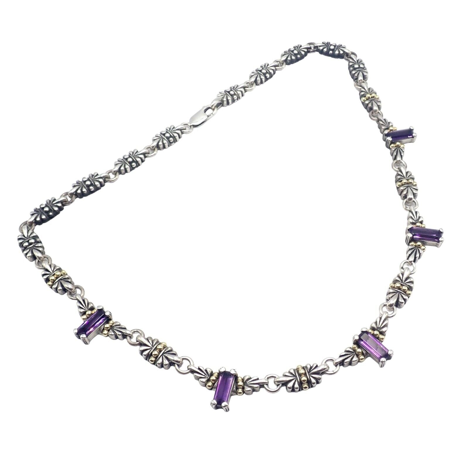 Authentic! Lagos Caviar Silver + 18k Yellow Gold Amethyst Necklace | Fortrove