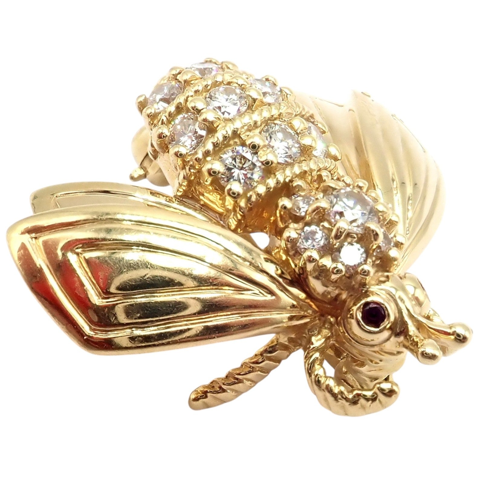 Authentic! Tiffany & Co 18k Yellow Gold Bee Fly Insect Diamond Pin